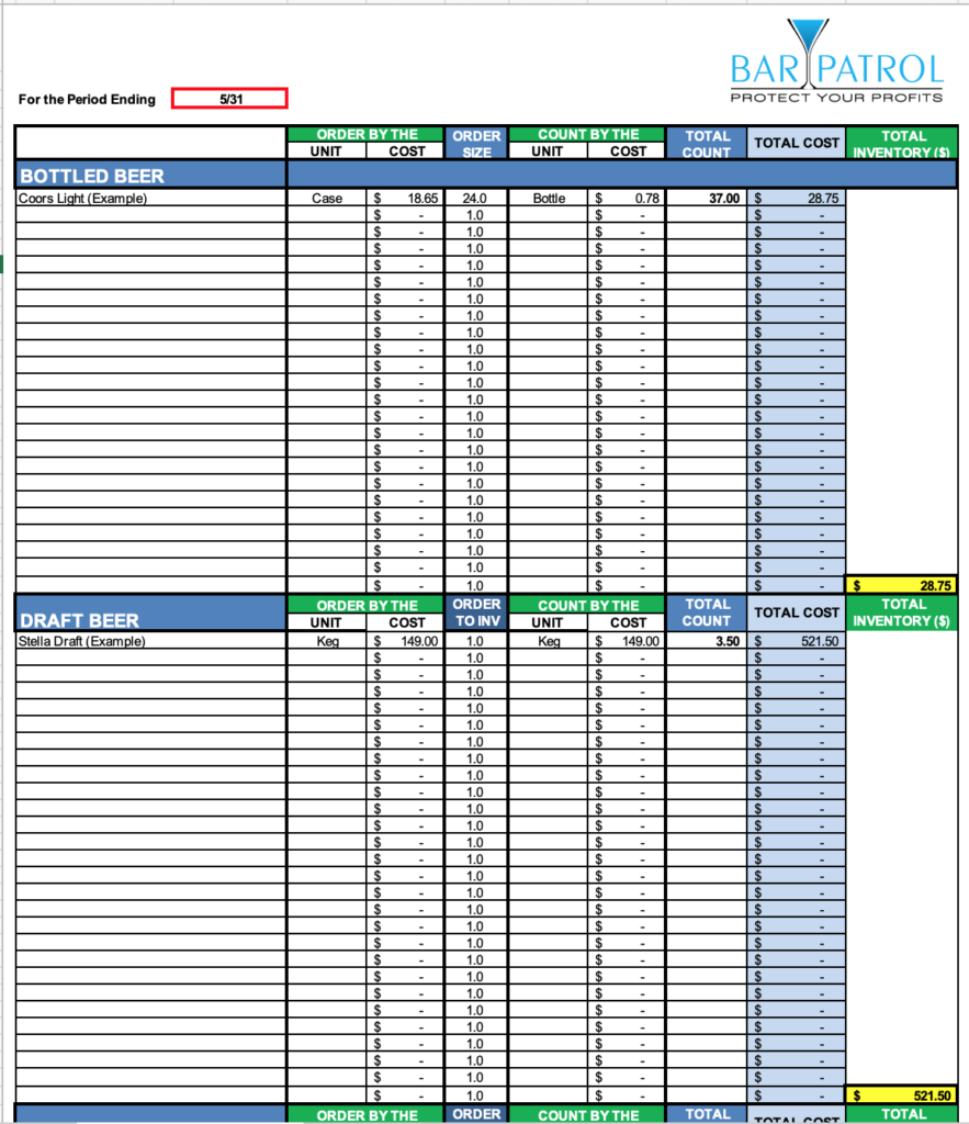 free bar inventory spreadsheet excel - MIT Printable