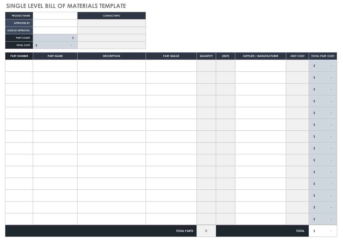 Free Bill Of Material Templates Smartsheet