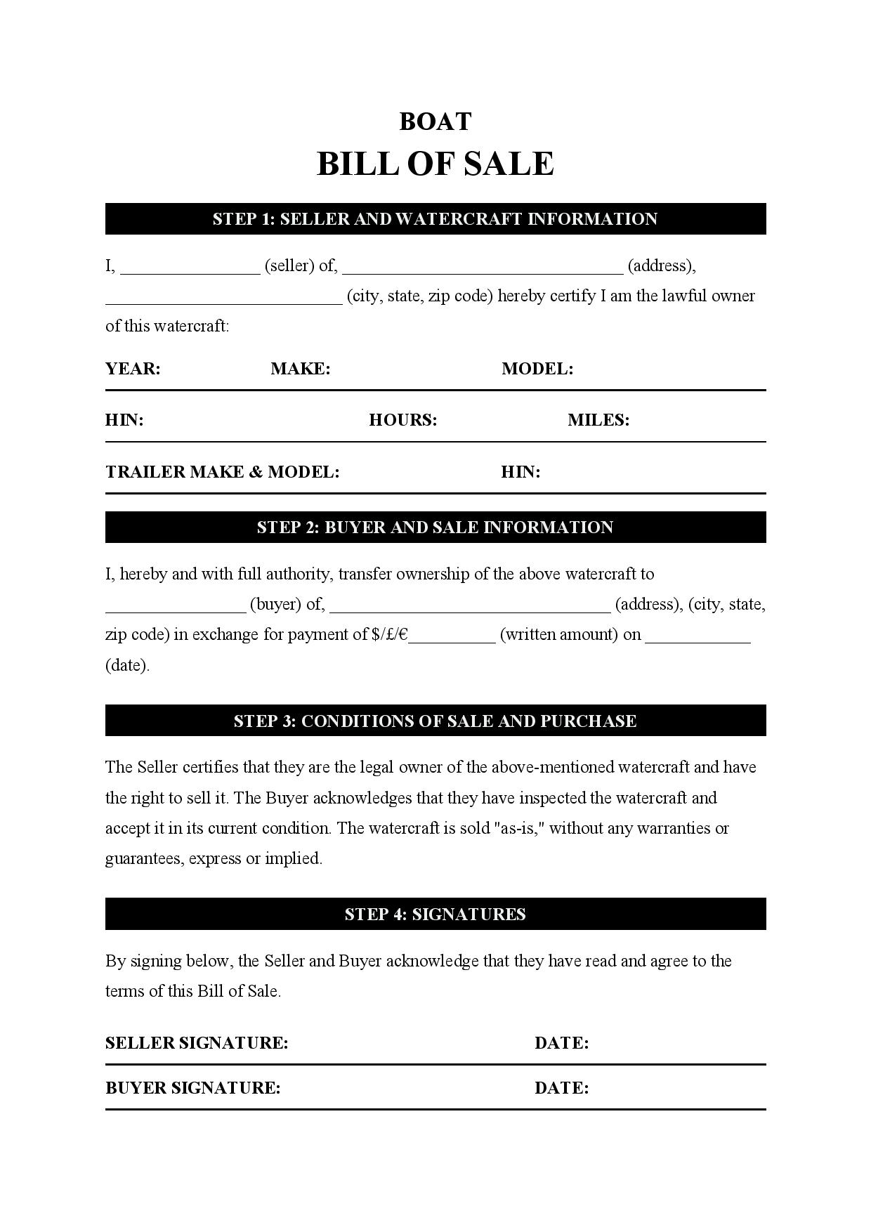 Free Boat Bill Of Sale Template PDF Word