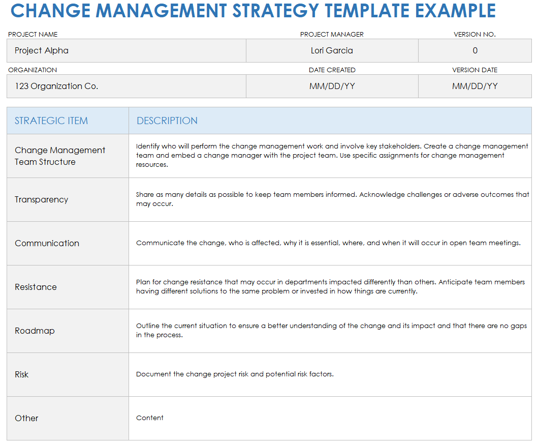 change management program template