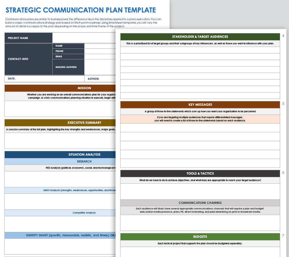 Free Communication Plan Templates Smartsheet