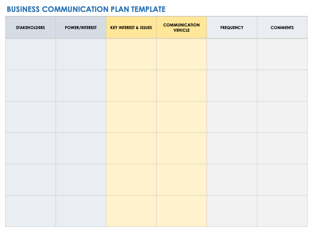 communication plan template excel