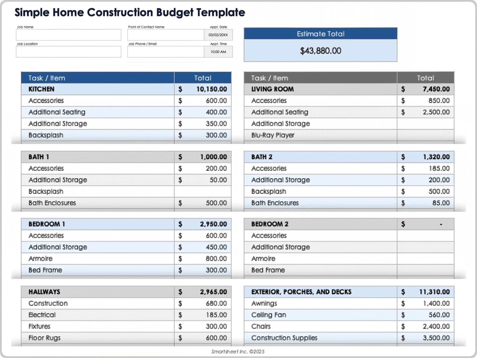construction project budget excel template