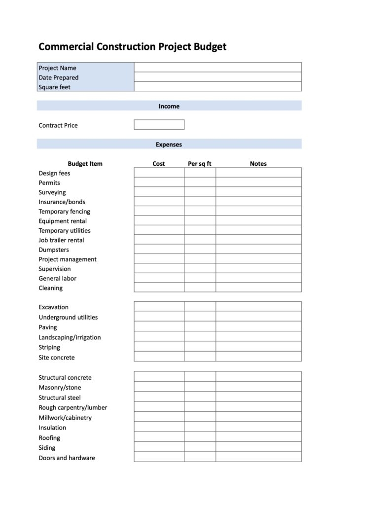 house construction budget template