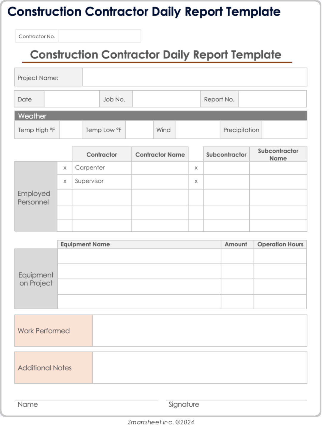Free Construction Daily Log Templates All Formats