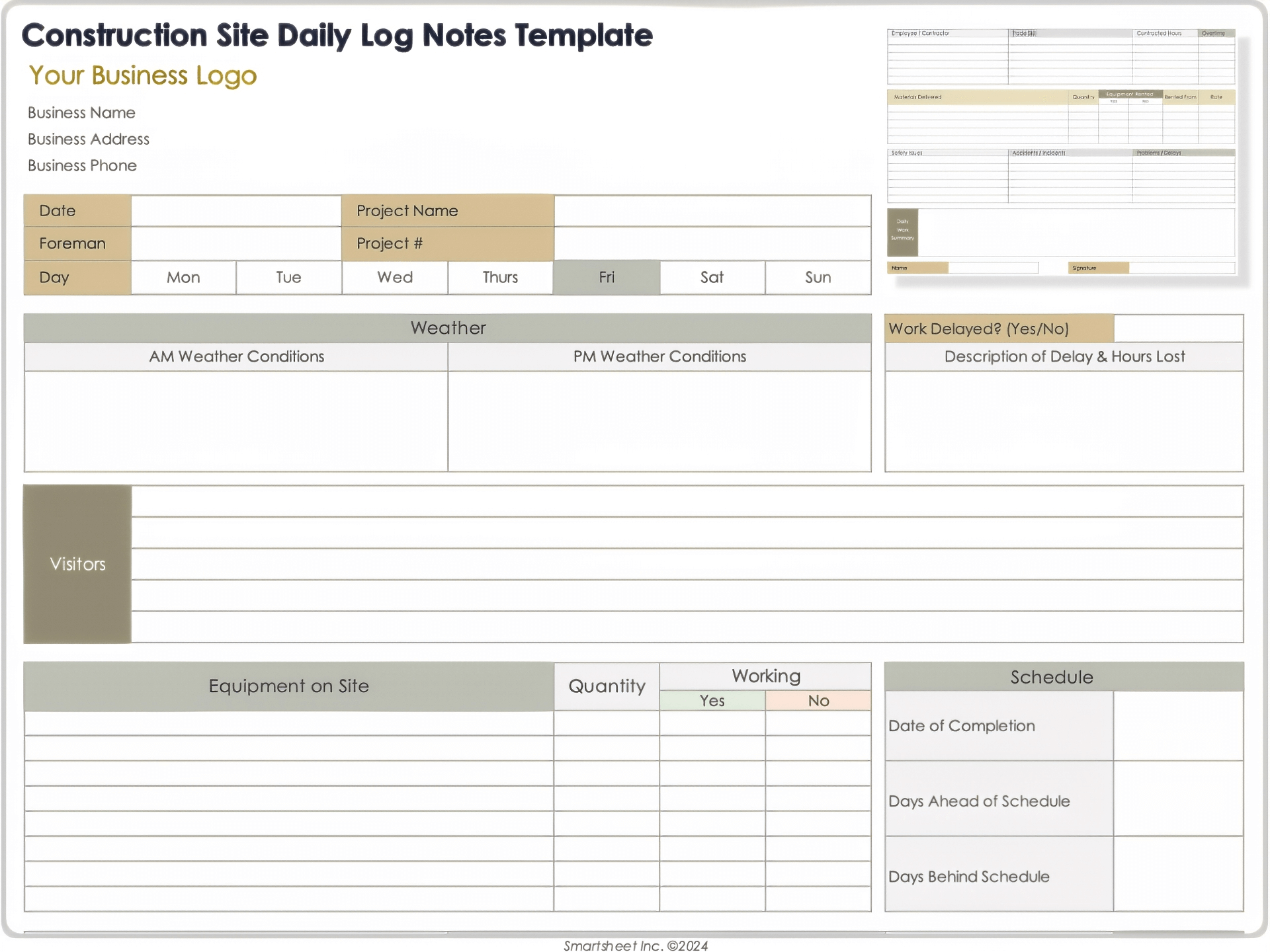 construction daily log template