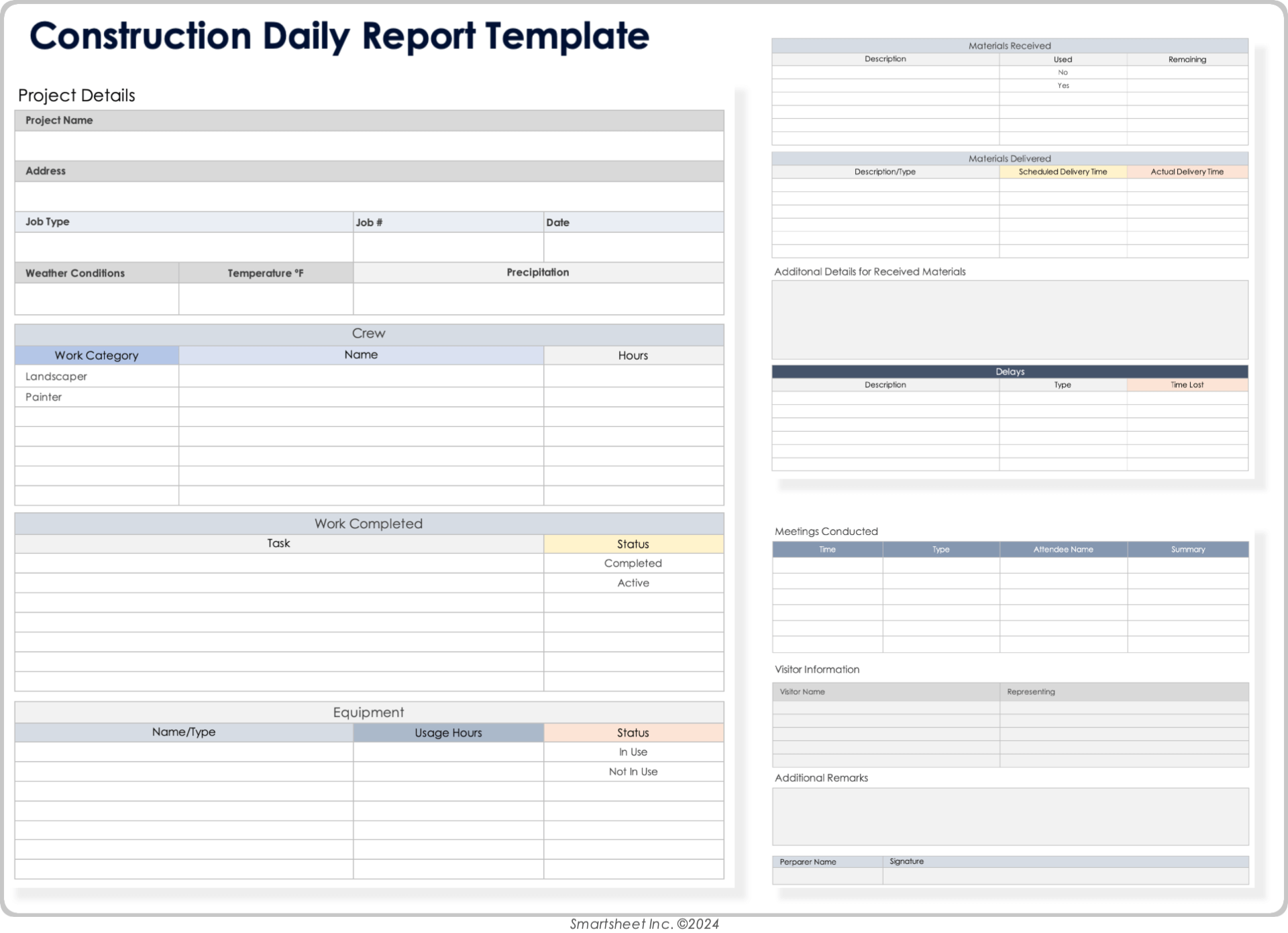 Free Construction Daily Log Templates All Formats