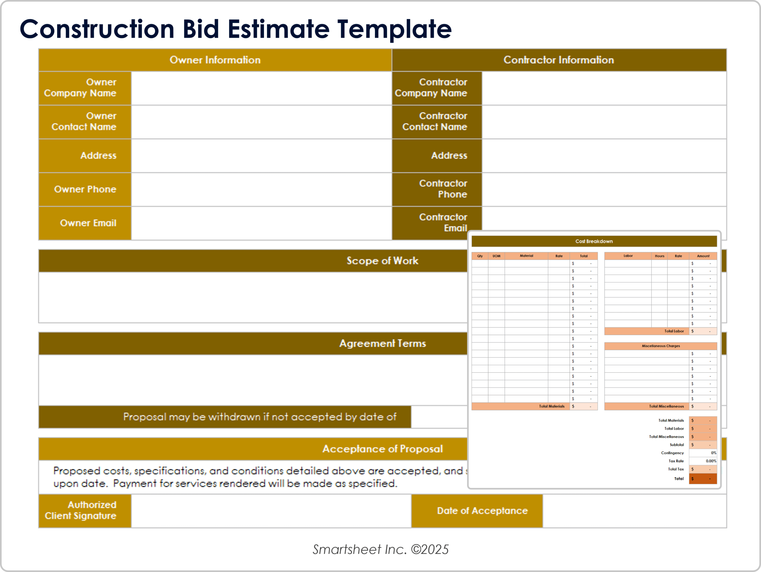 project cost estimate template