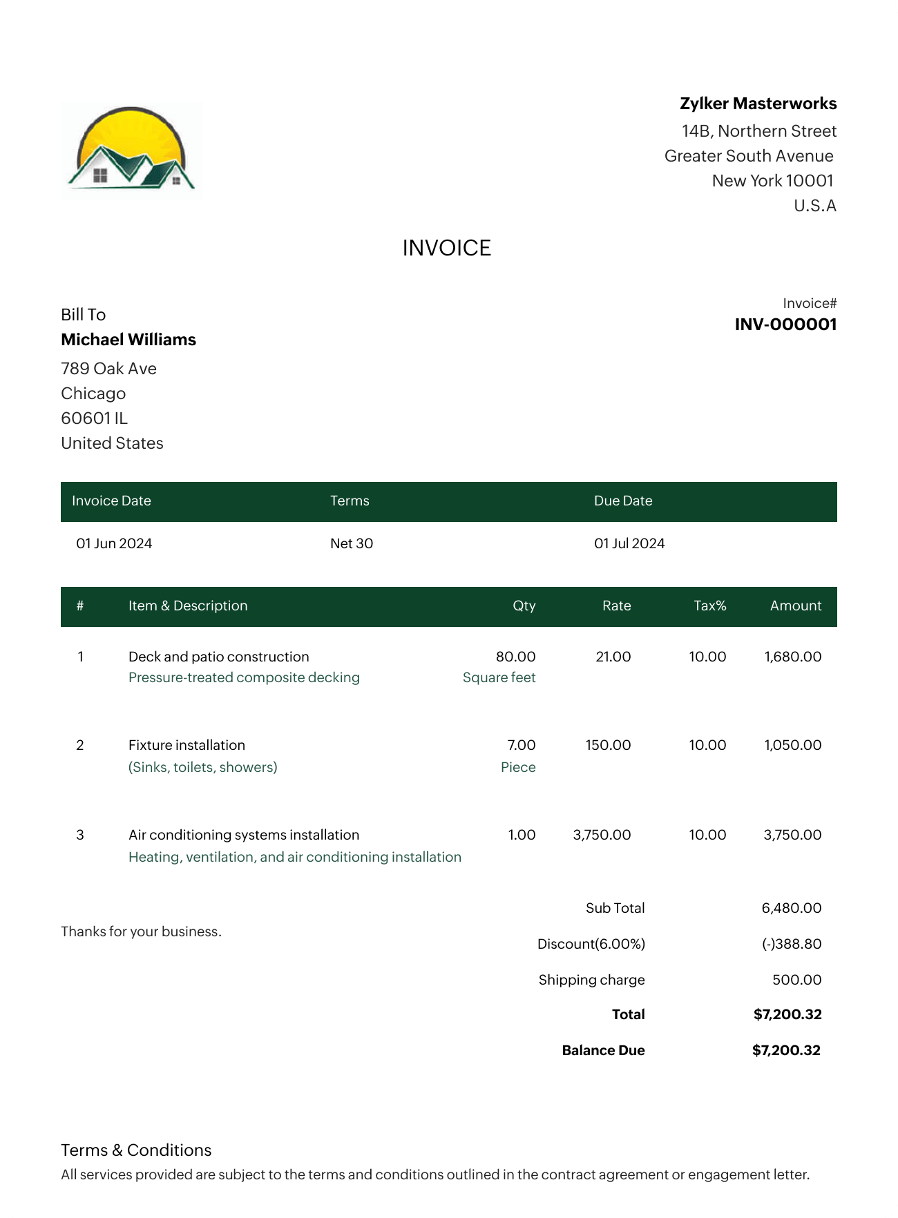 Free Construction Invoice Template For Download