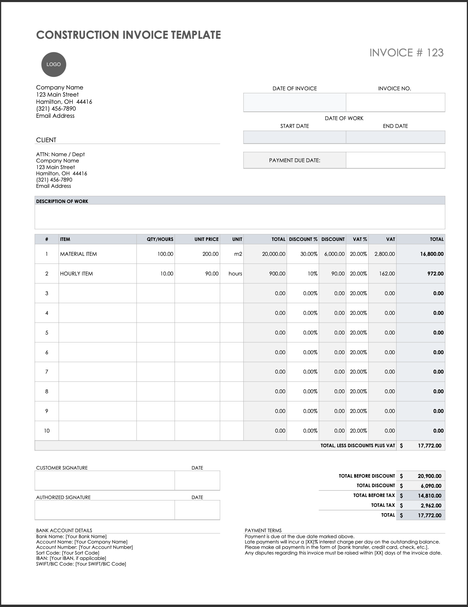 invoice format for construction company