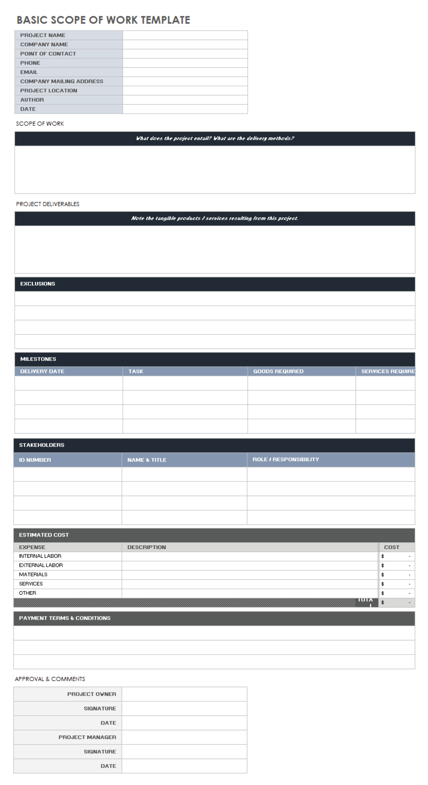 Free Construction Scope Of Work Templates Smartsheet