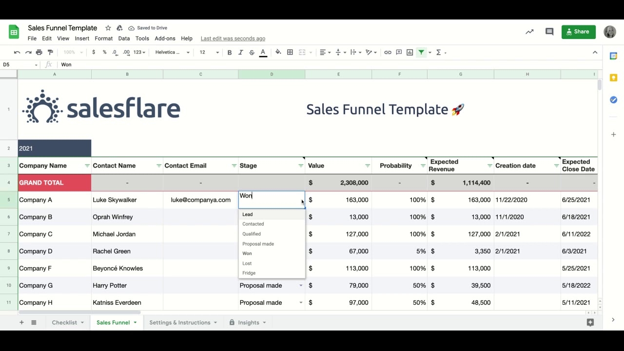 Free CRM Template For Google Sheets Salesflare