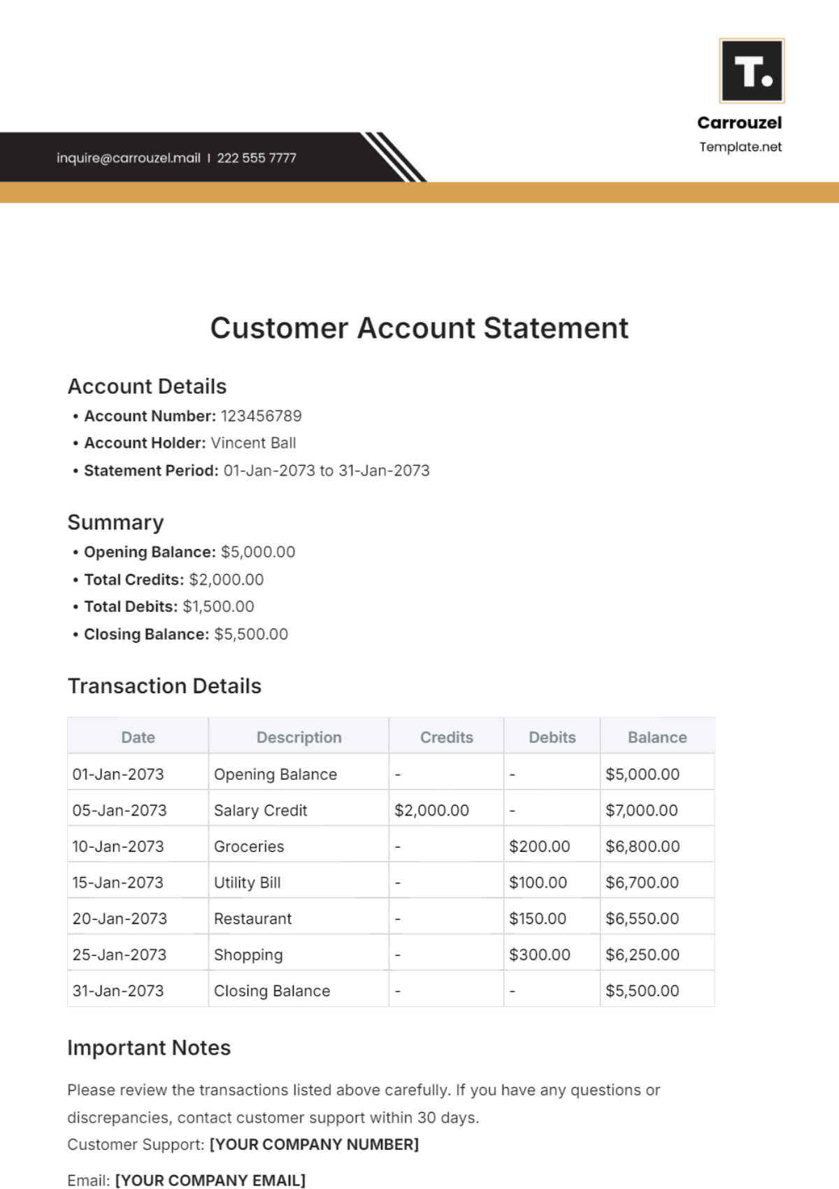 Free Customer Account Statement Template To Edit Online
