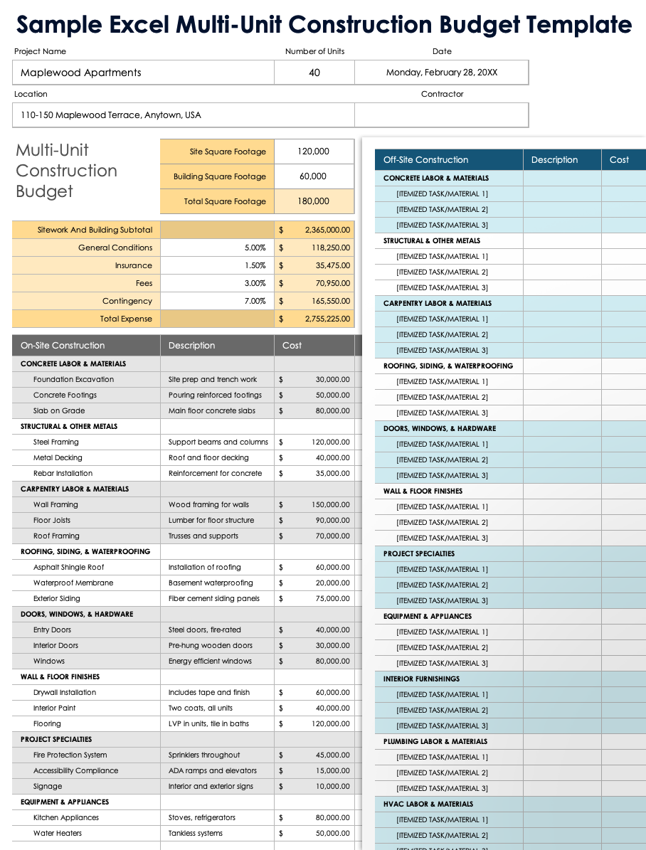 home building budget template
