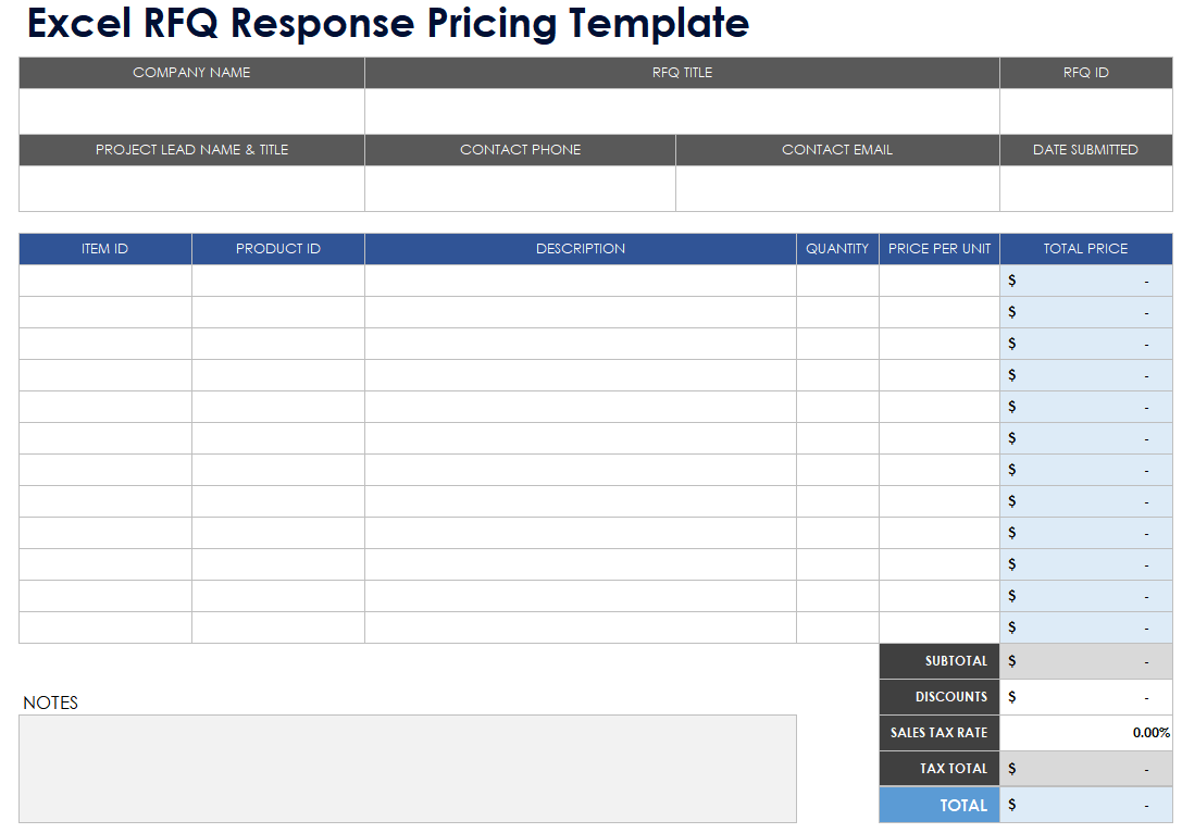Free Excel RFQ Templates Forms Trackers