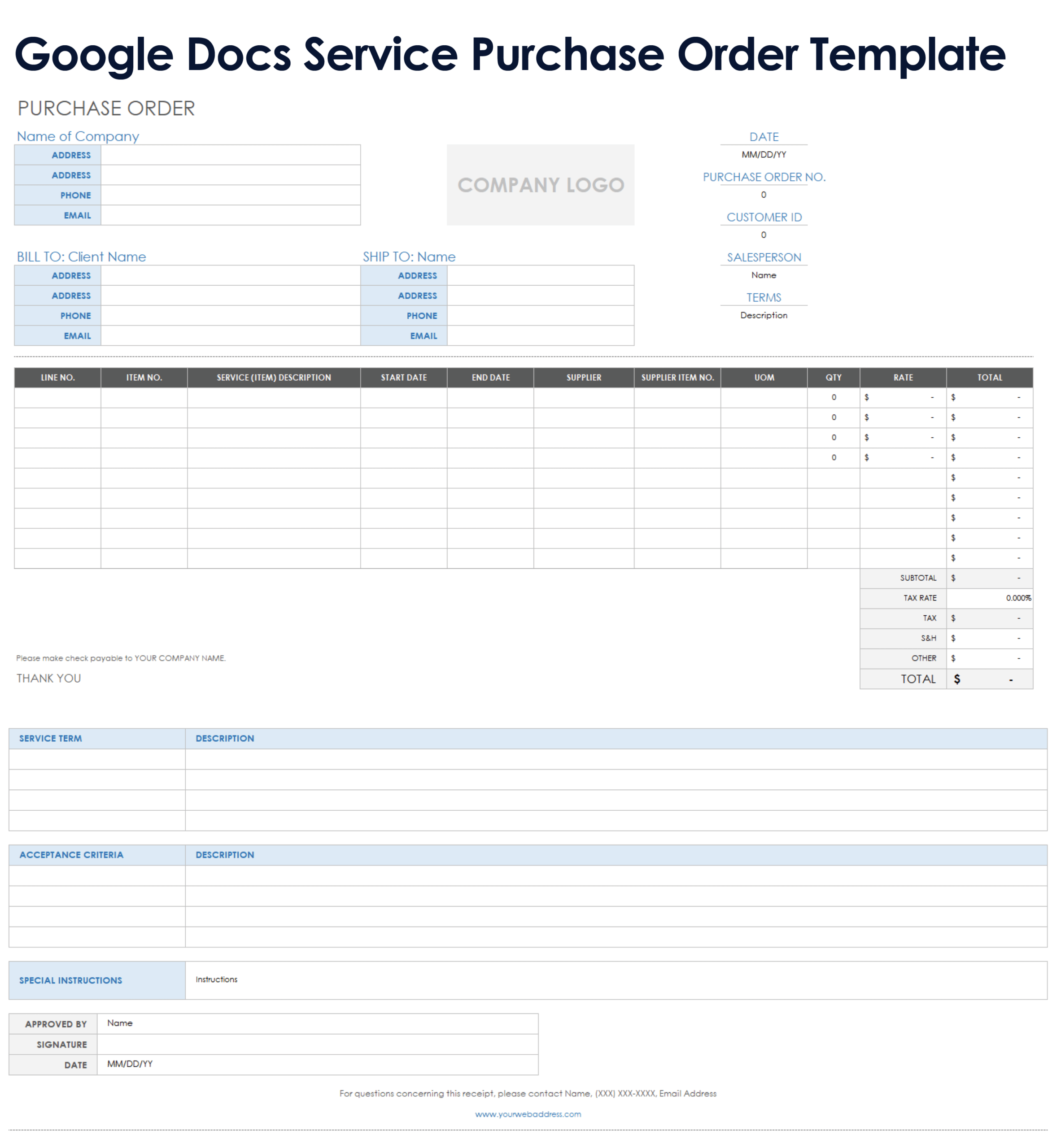 Free Google Docs Purchase Order Templates Letters Forms
