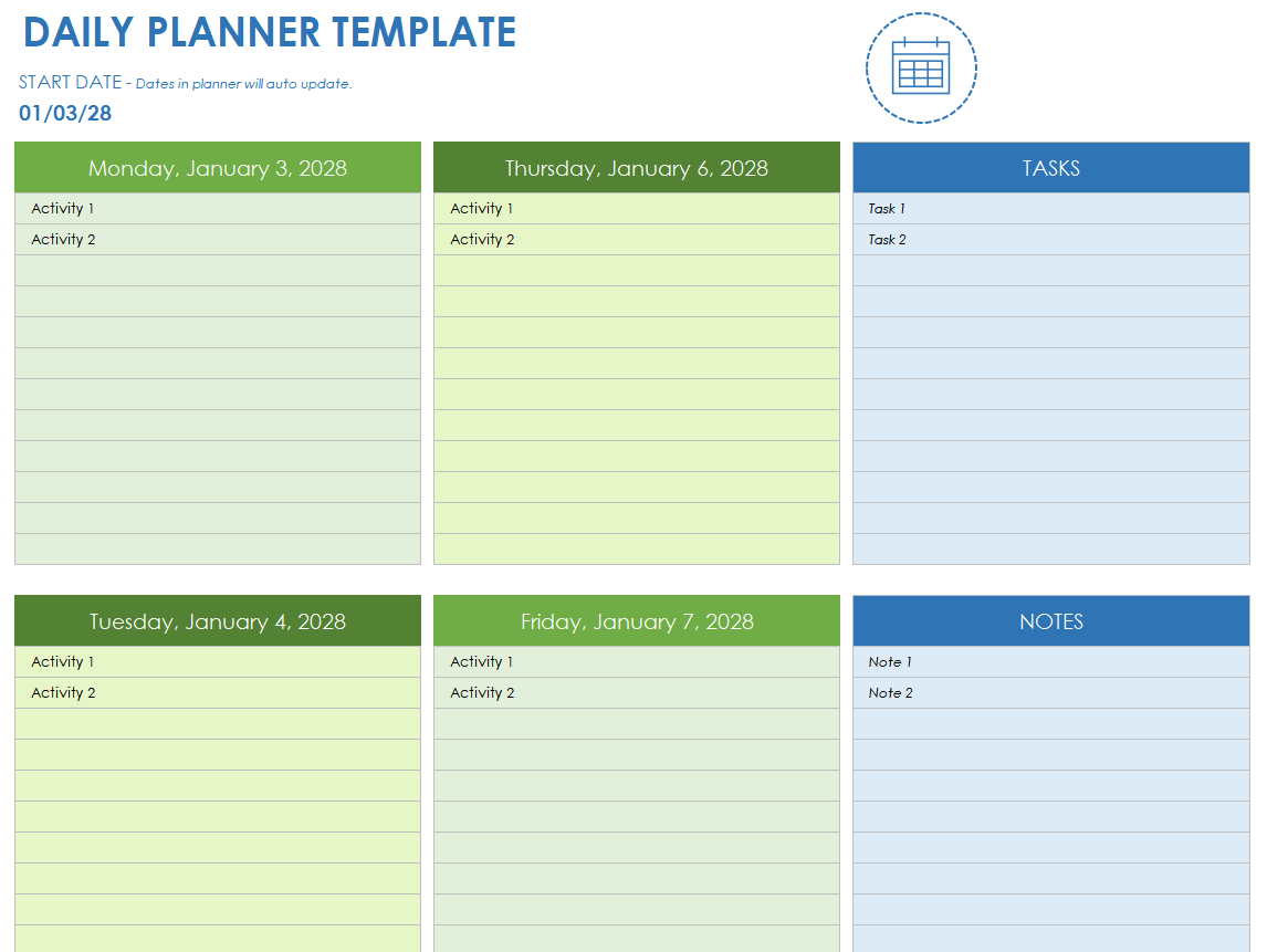Free Google Sheets Daily Schedule Templates Planners Smartsheet