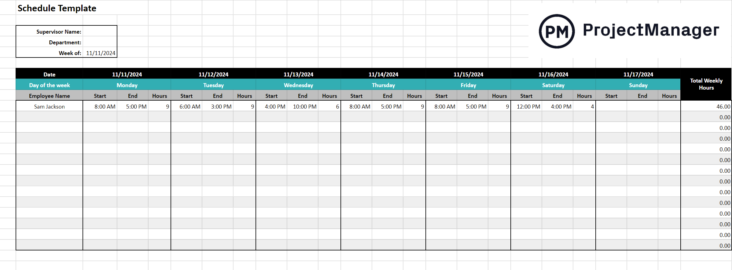 Free Google Sheets Schedule Template Manage Schedules Online ProjectManager