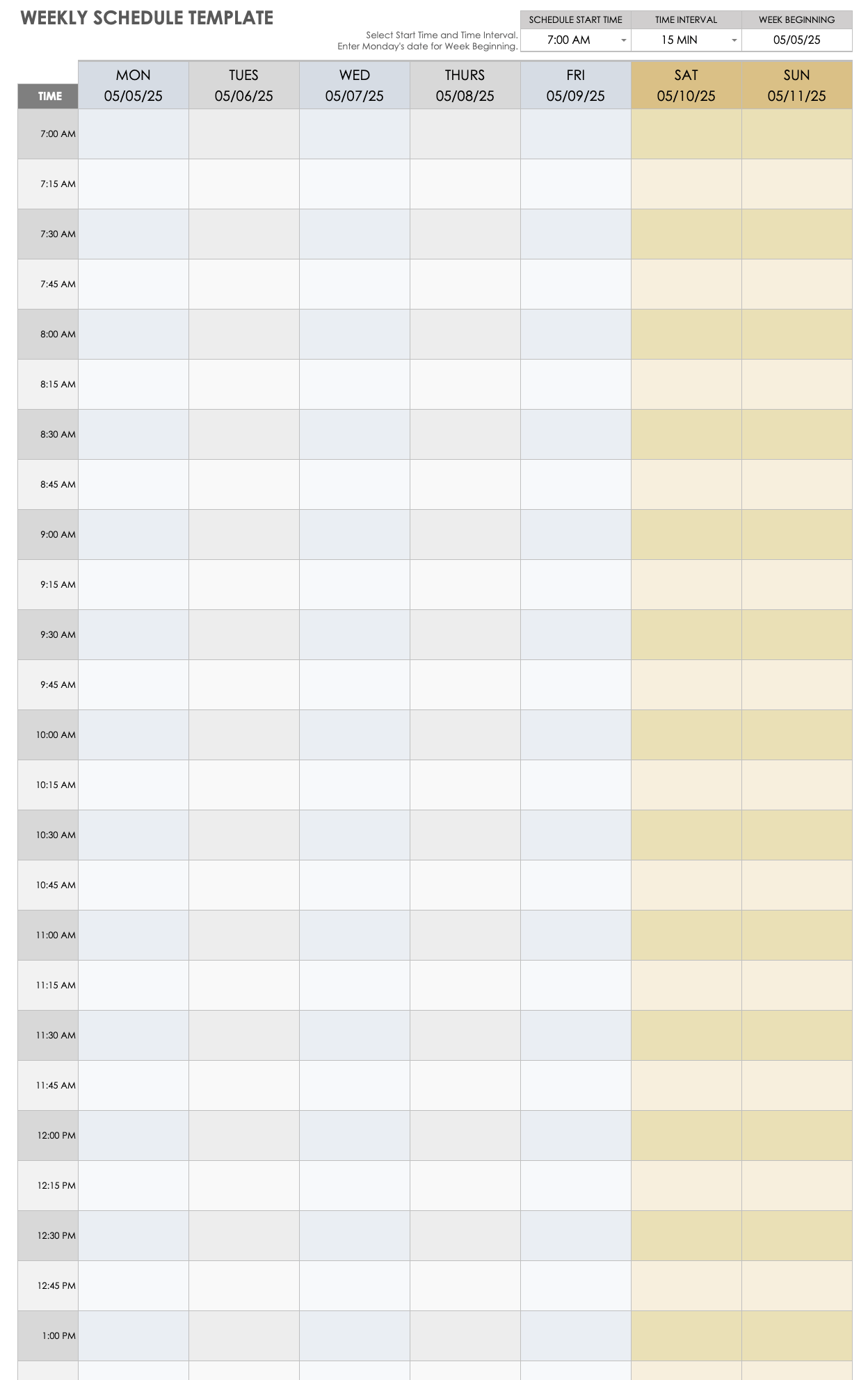 google sheets daily schedule template