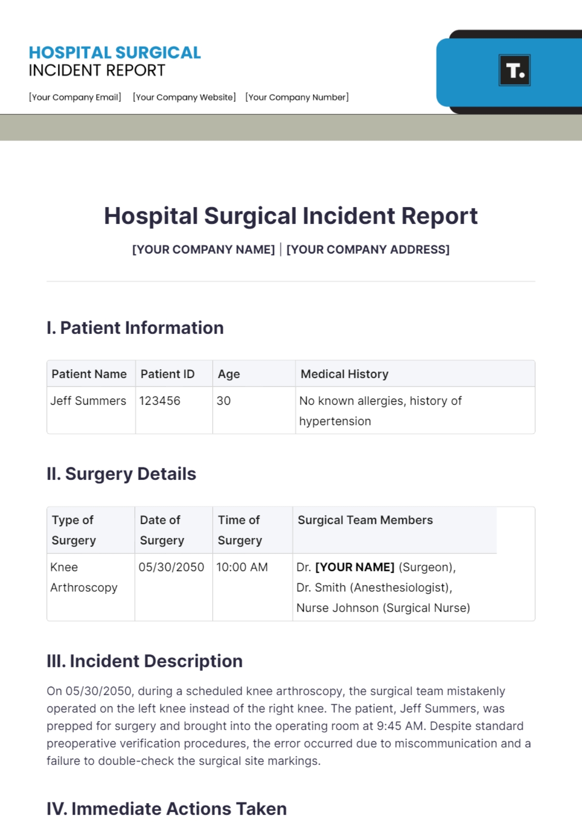 Free Hospital Surgical Incident Report Template To Edit Online