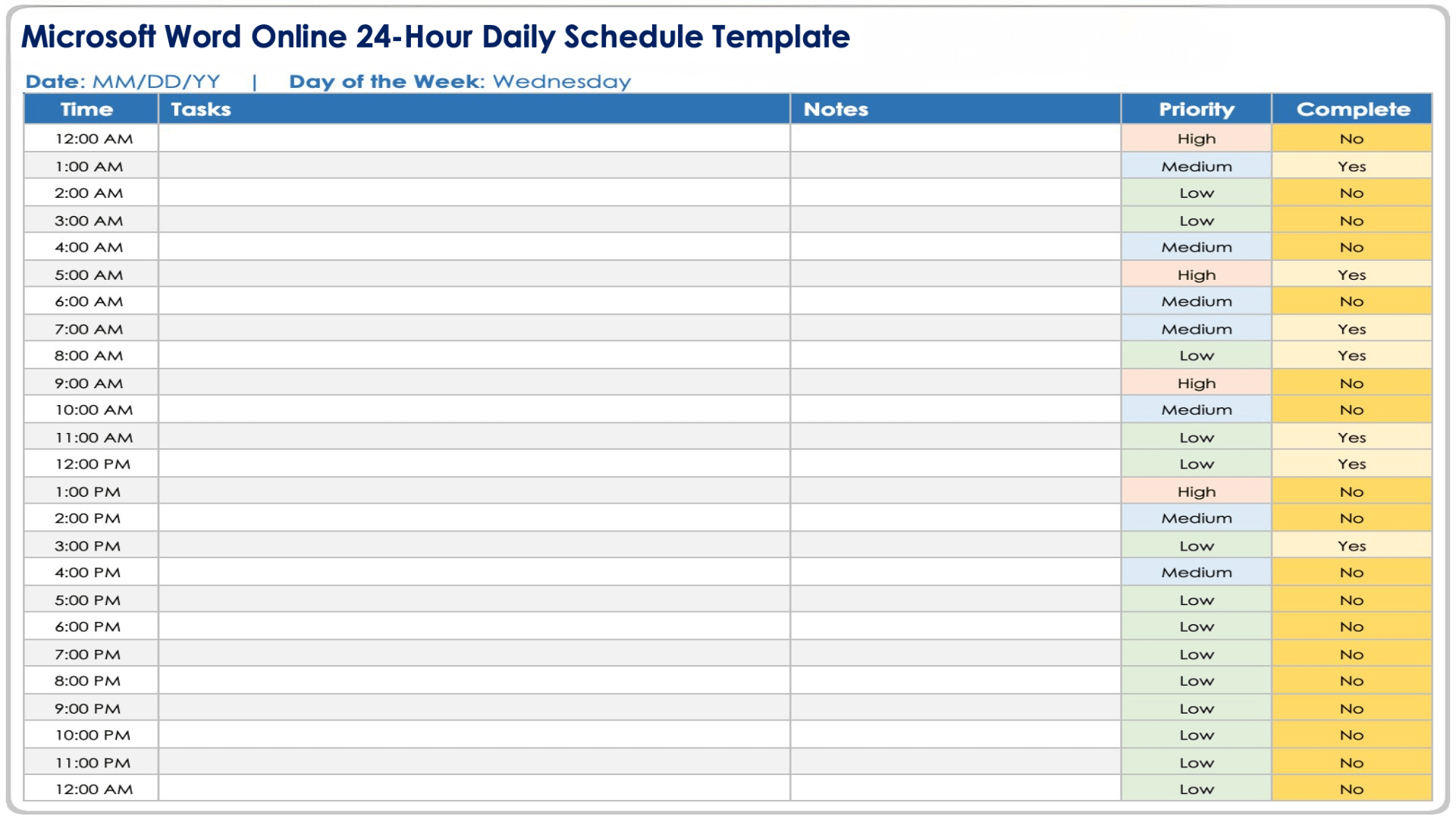 Free Hourly Schedule Templates All Formats Editable Printable
