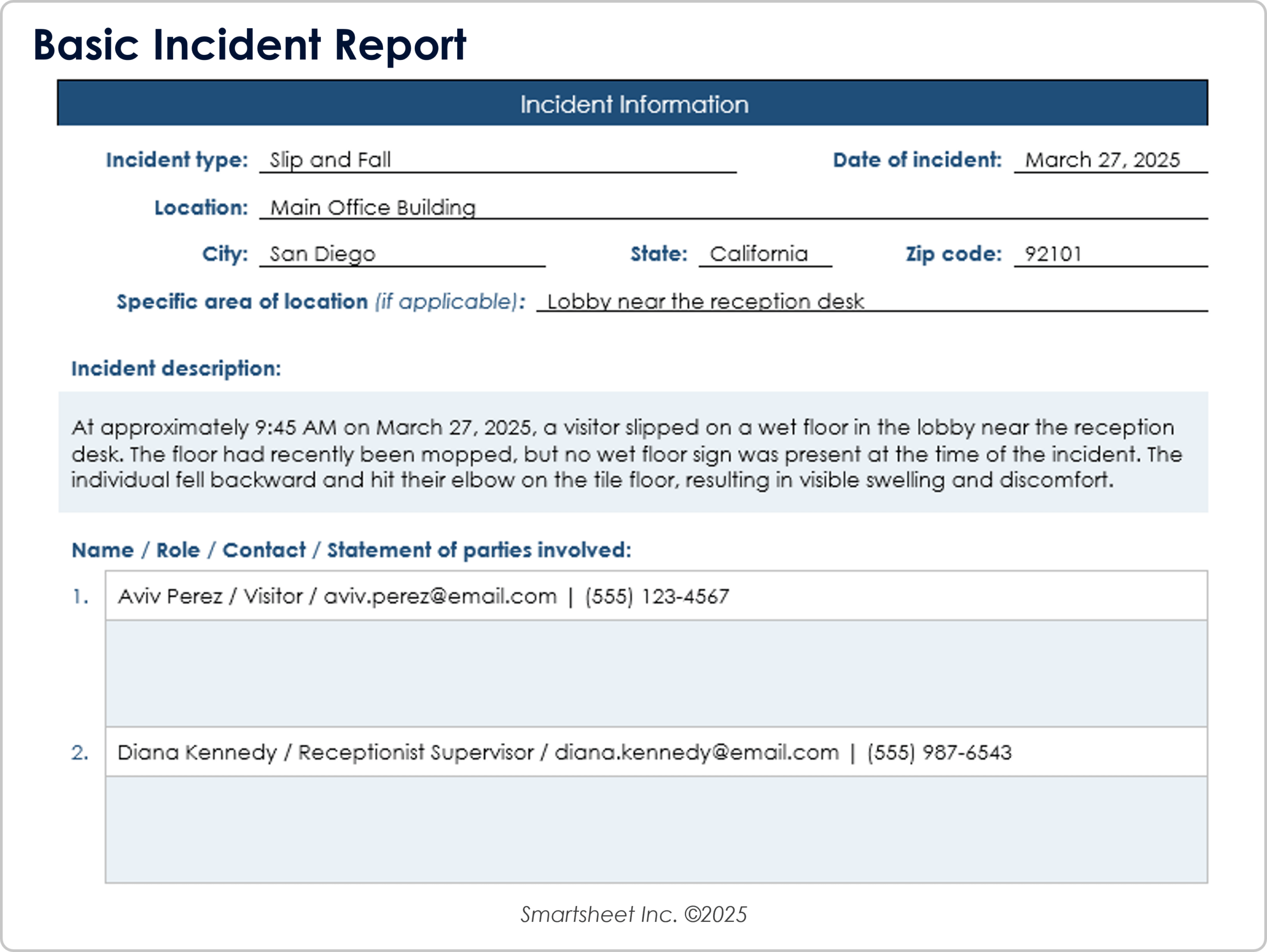 free incident report template