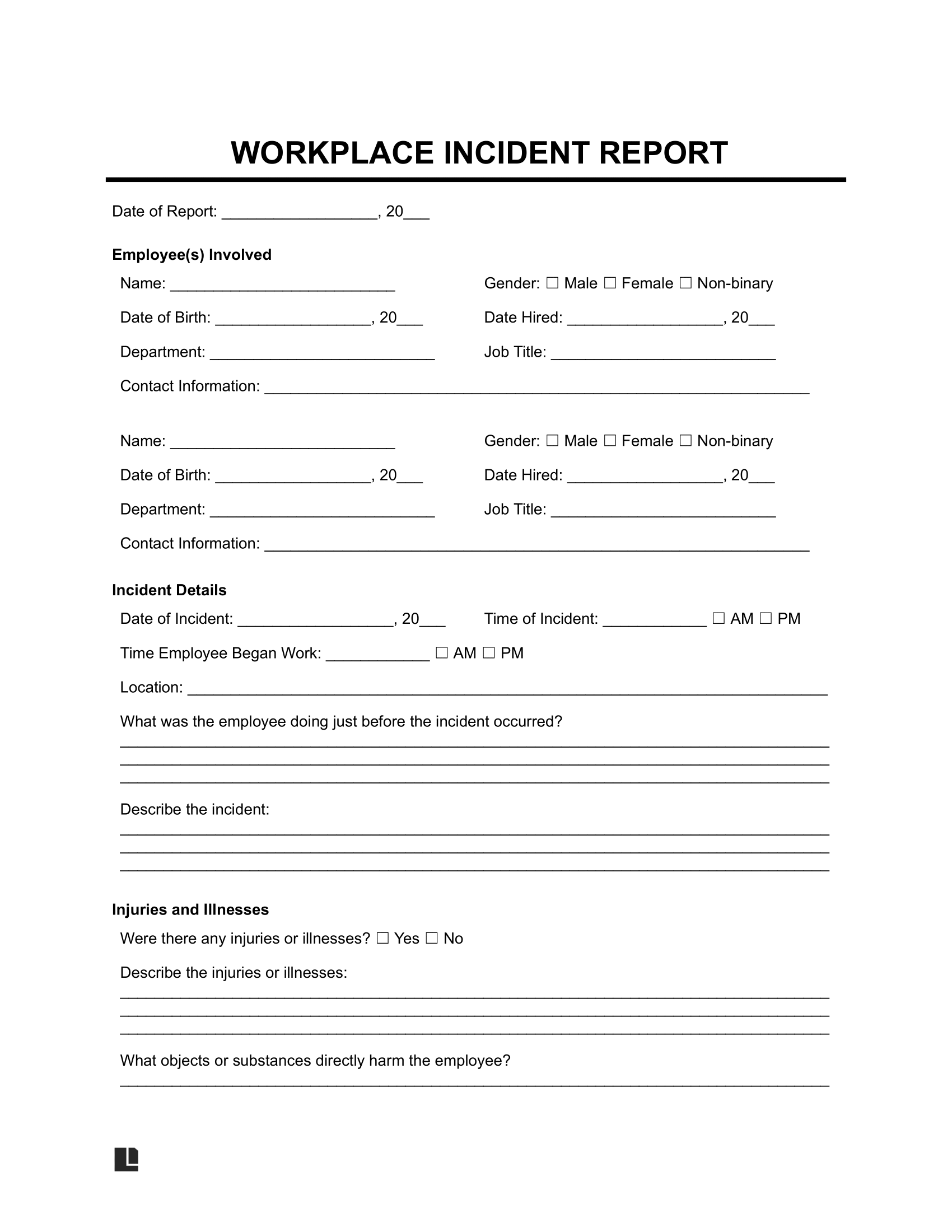 Free Incident Report Templates PDF Word