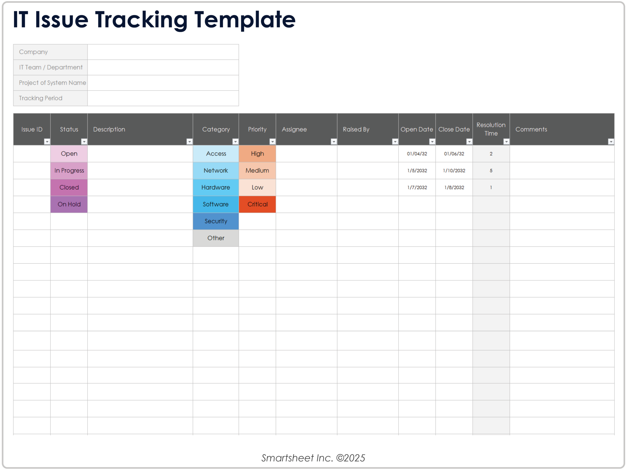 Free Issue Tracking Templates
