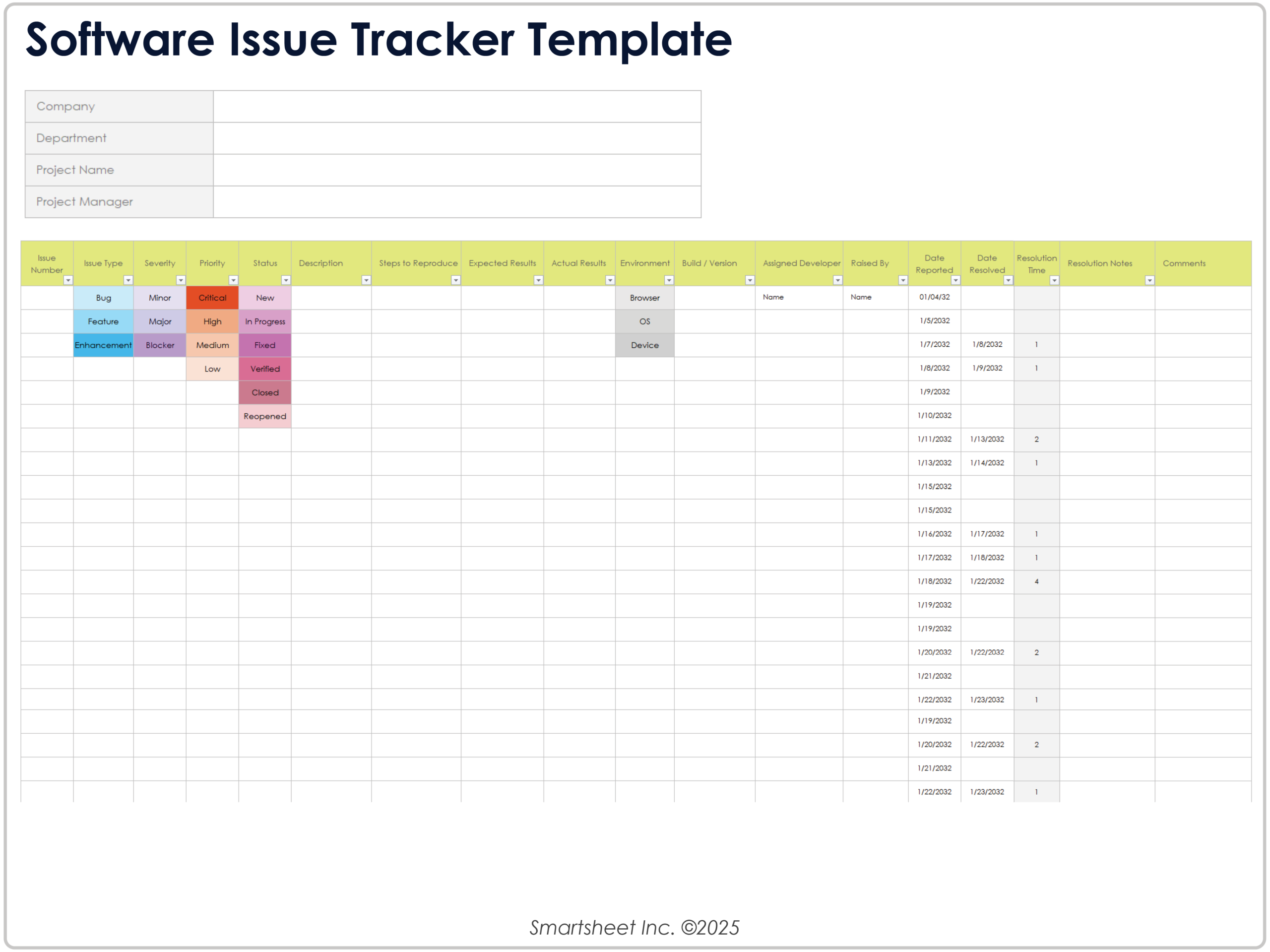 Free Issue Tracking Templates