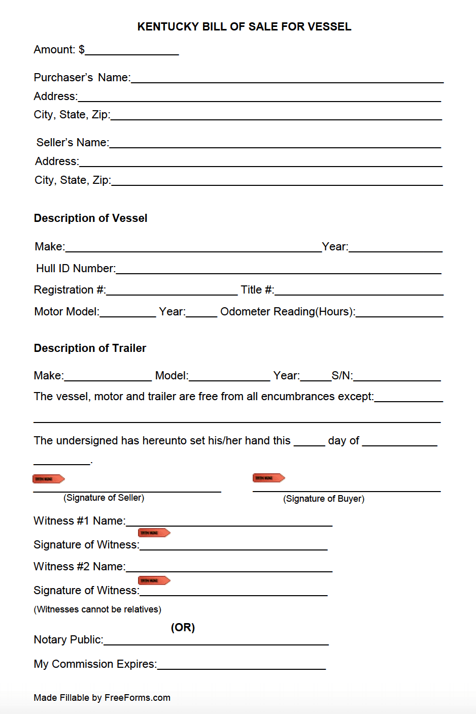 Free Kentucky Boat Vessel Bill Of Sale Form PDF