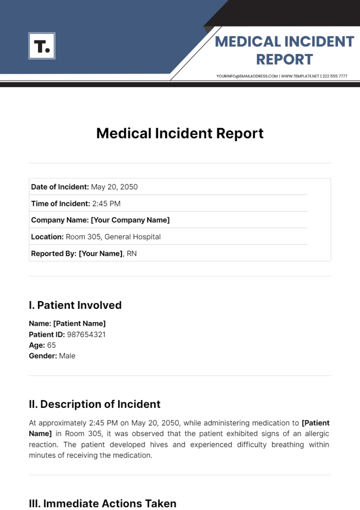 Free Medical Incident Report Template To Edit Online