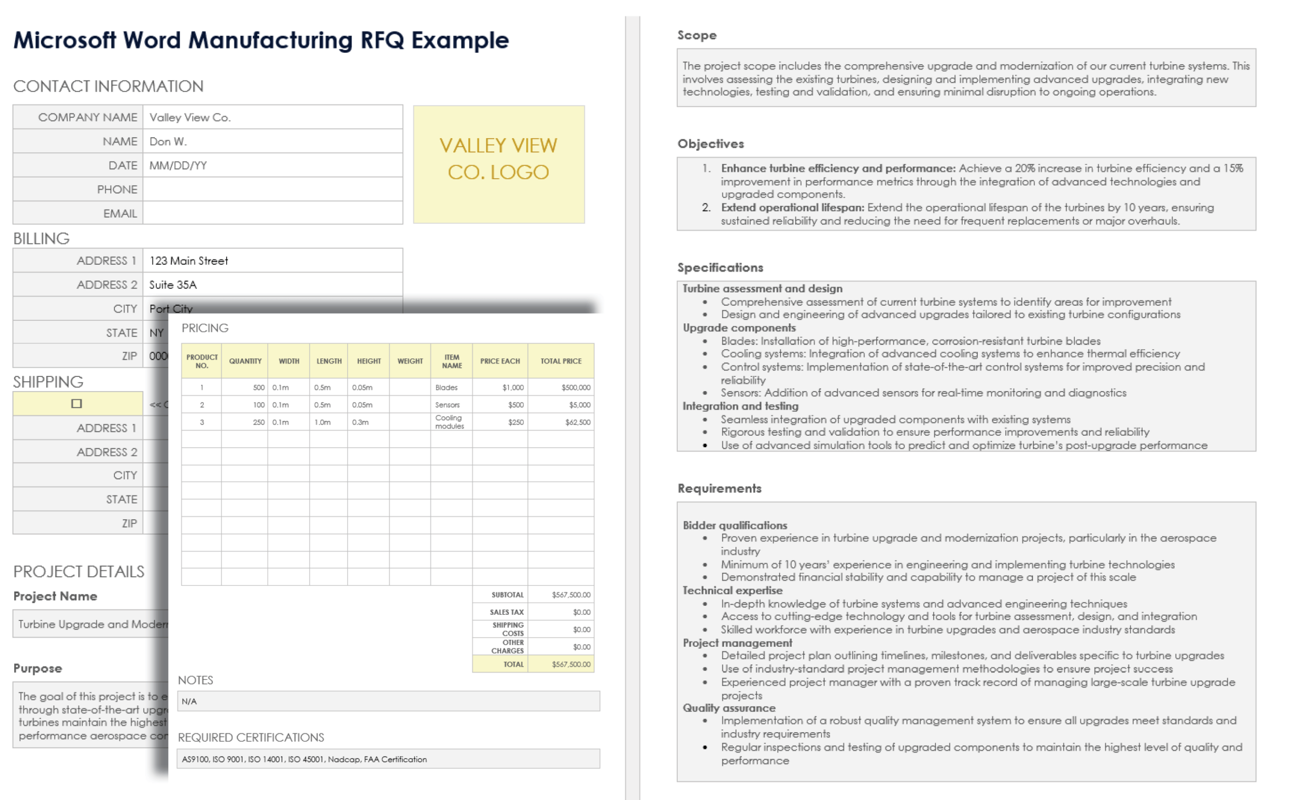 request for quotation template word