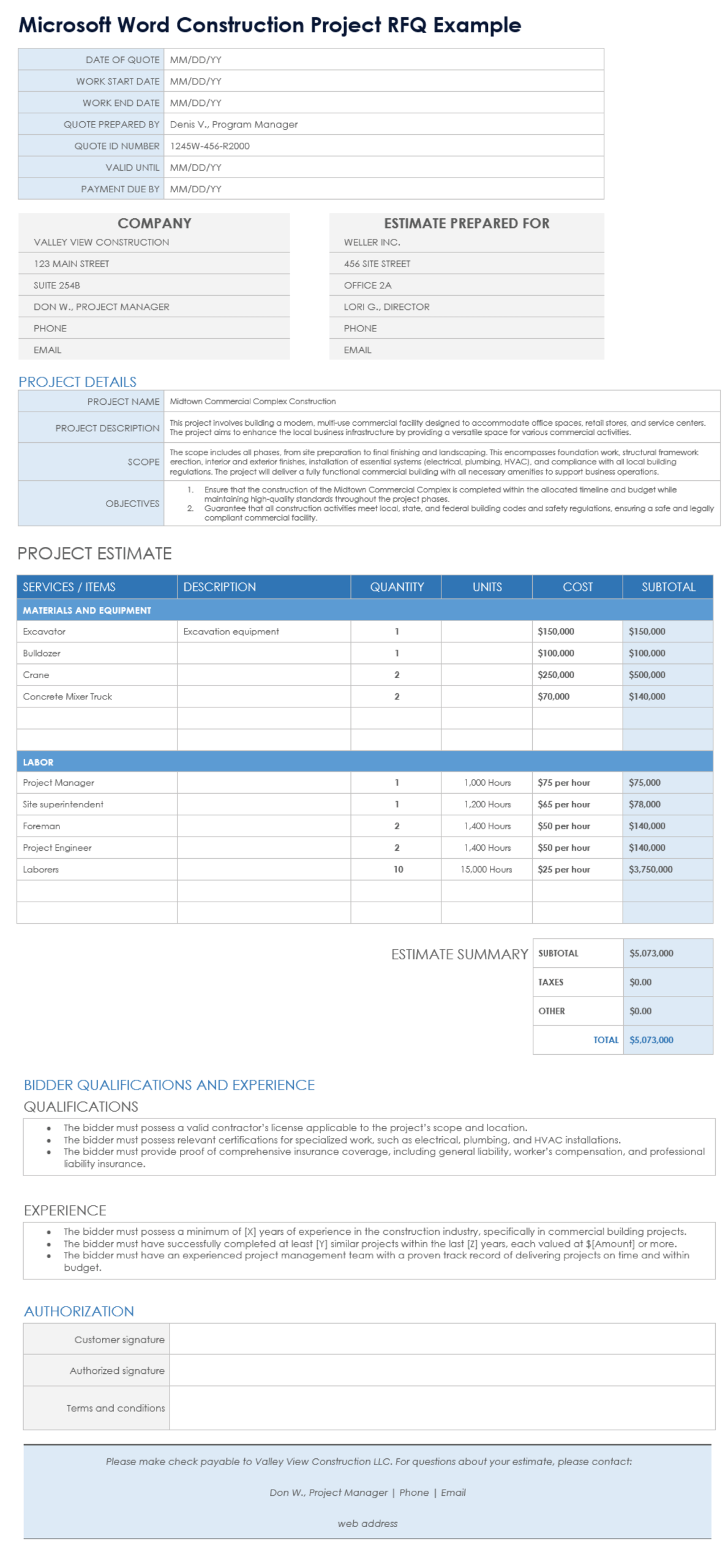 Free Microsoft Word Request For Quotation RFQ Templates