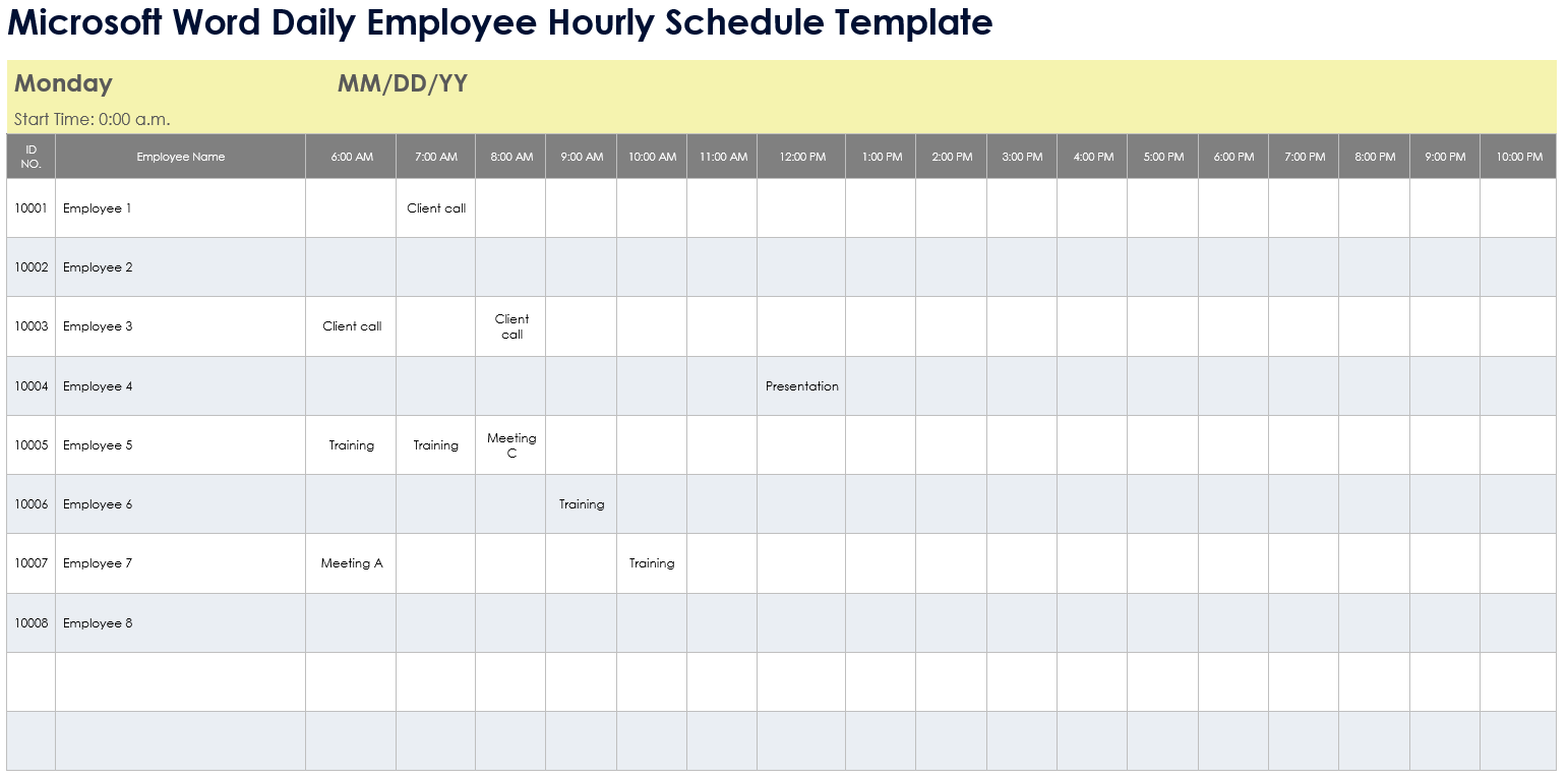 Free MS Word Hourly Schedule Templates Printable Editable