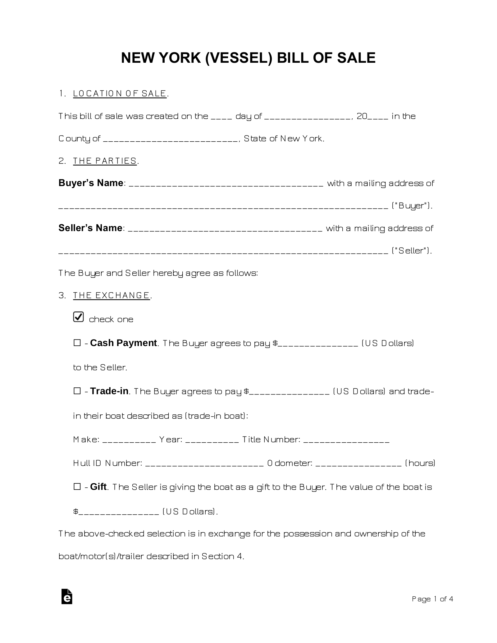 boat sale bill of sale