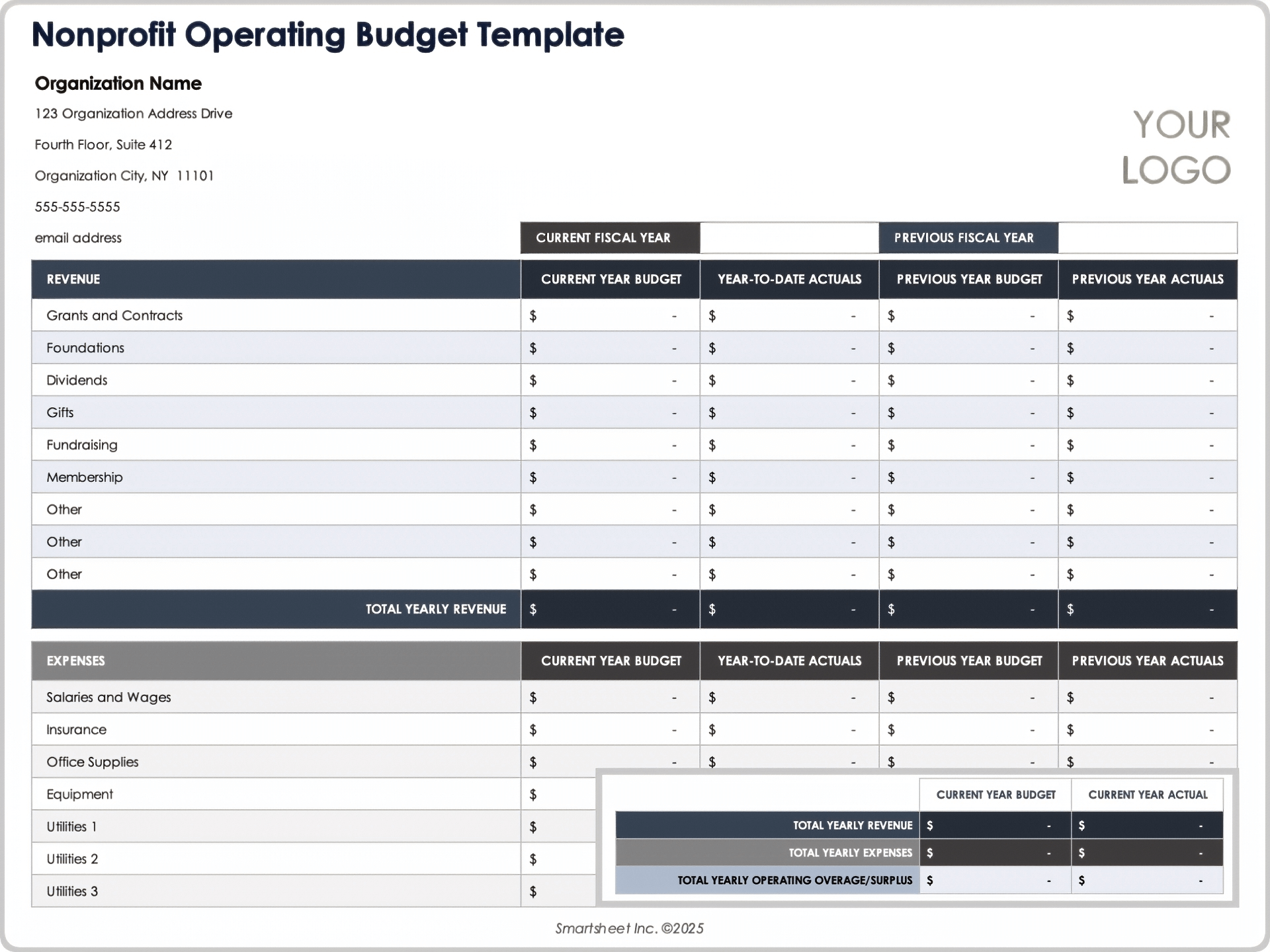 nonprofit organization budget template