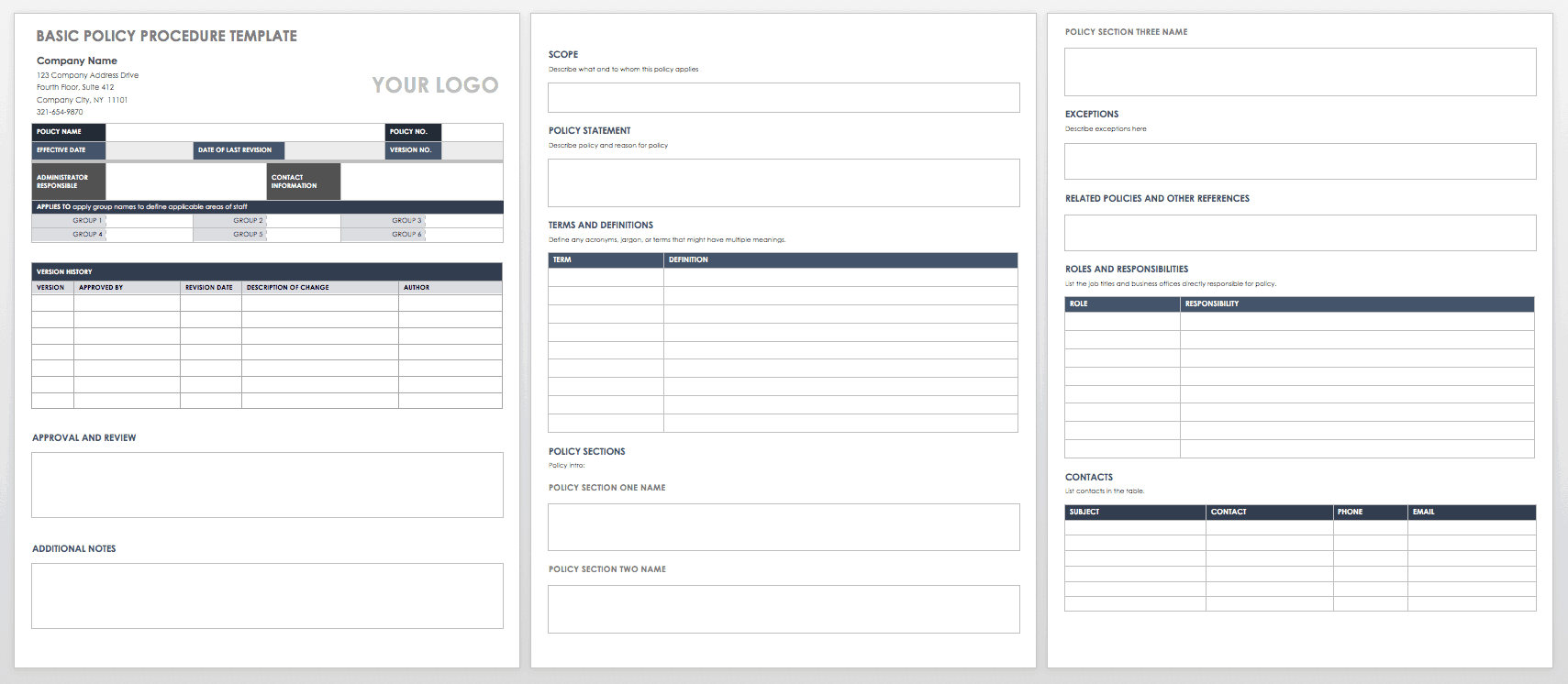 Free Policy And Procedure Templates Smartsheet