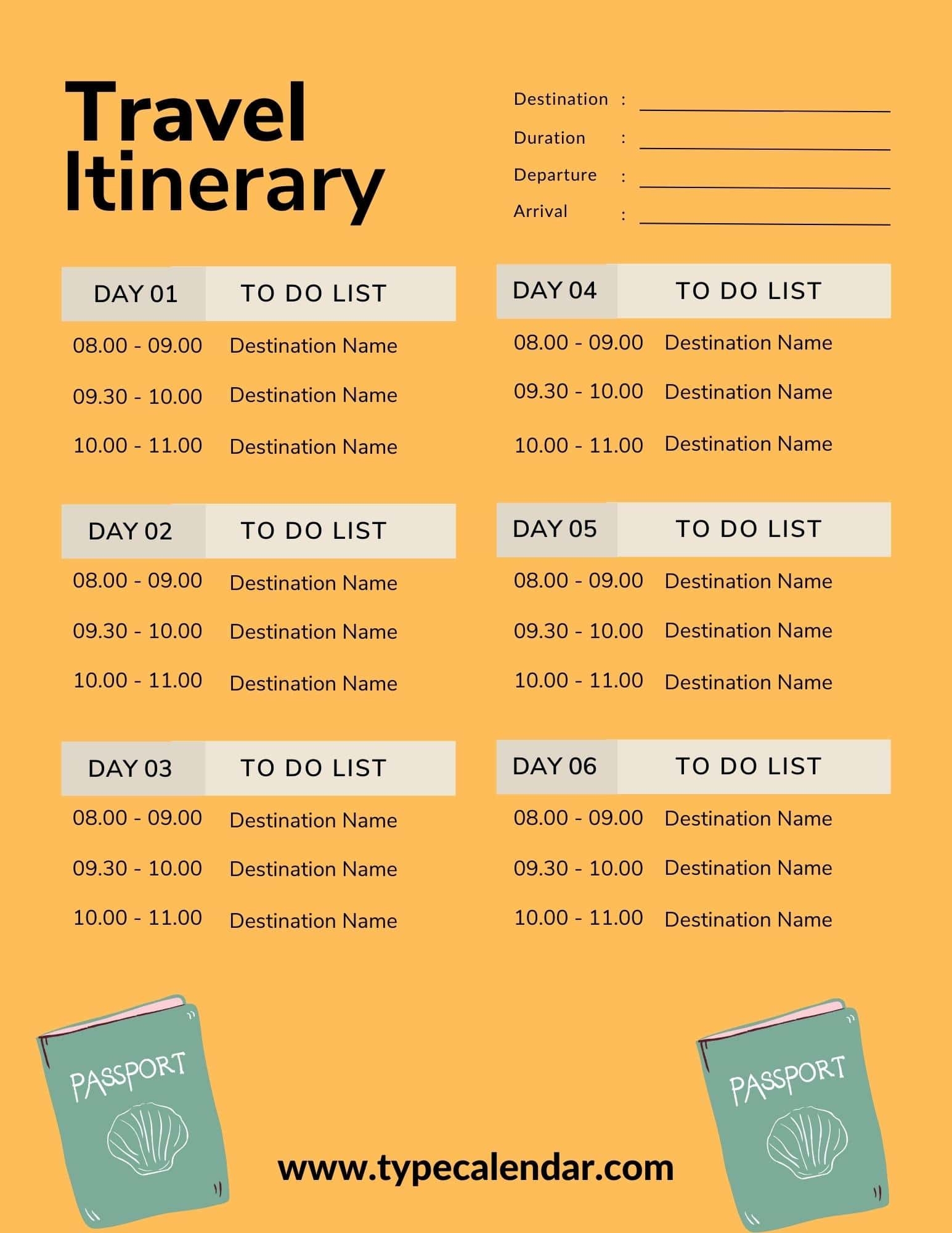 travel itinerary template excel