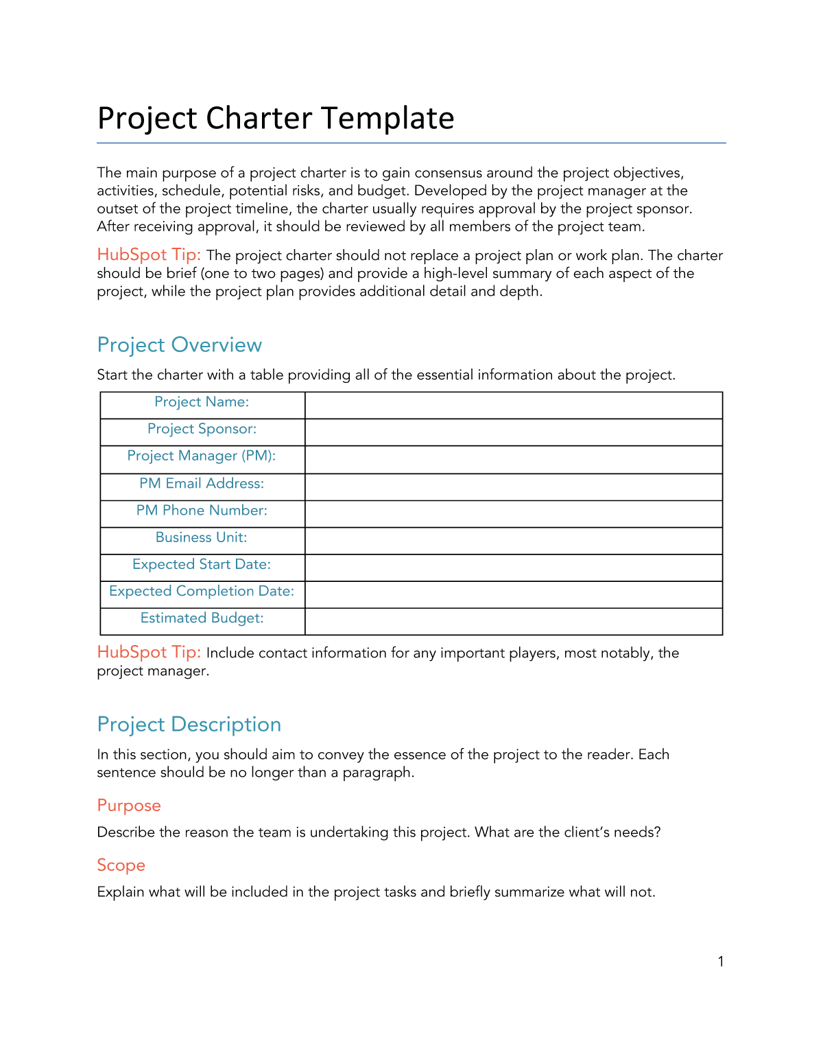 free project charter template