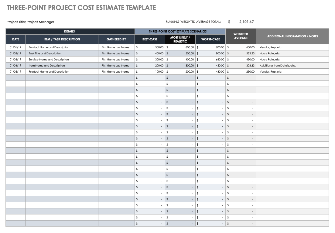 Free Project Cost Templates Smartsheet