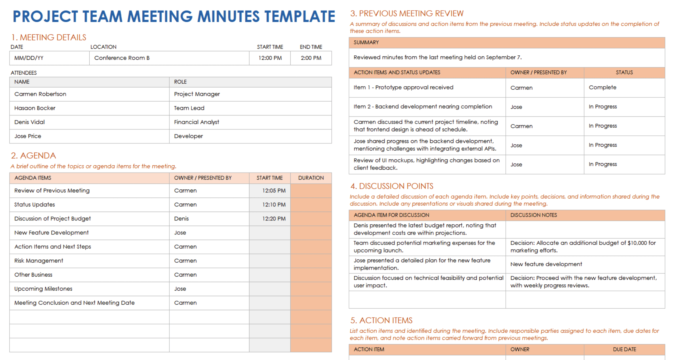 meeting minutes template excel