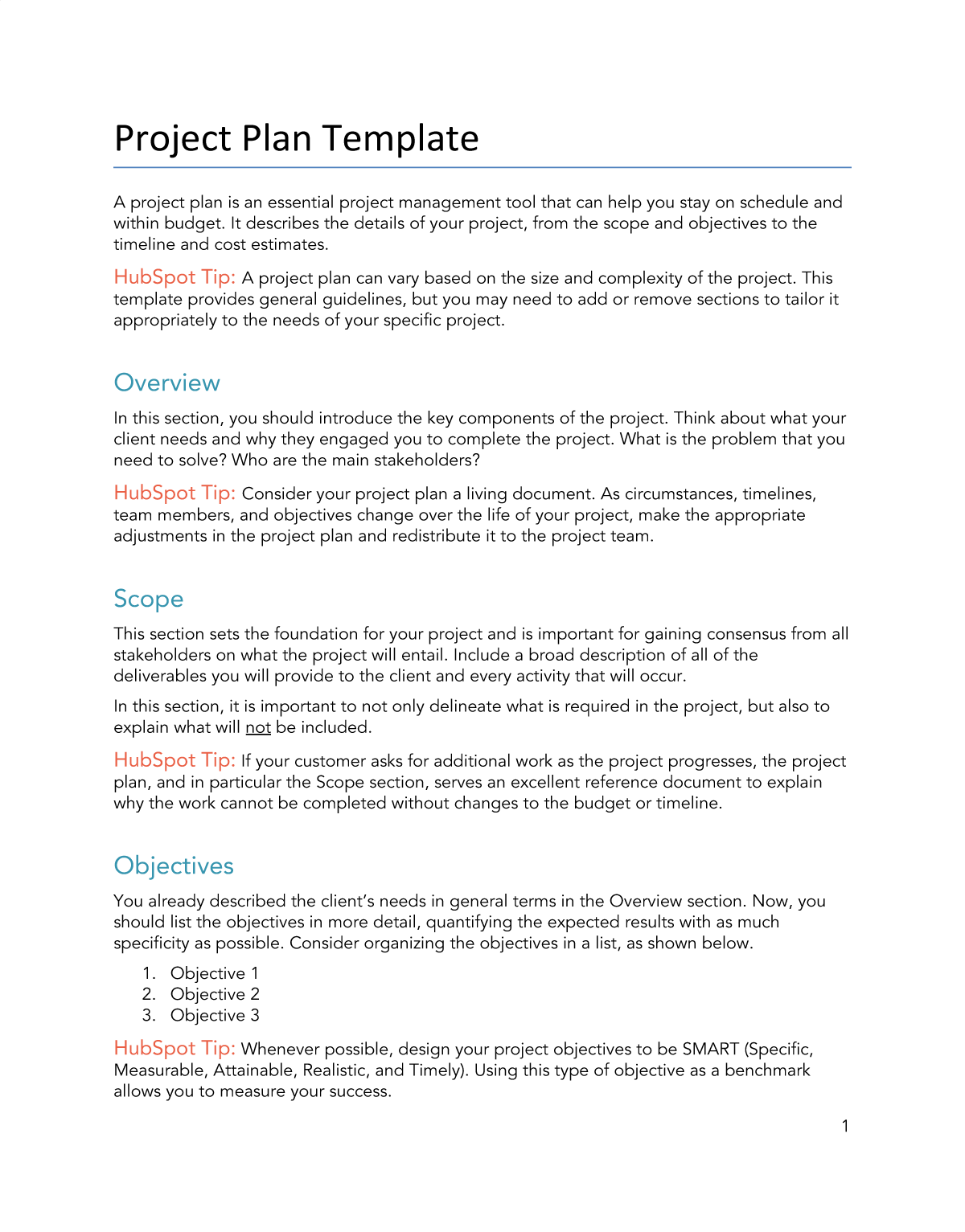 Free Project Plan Template Word PDF Google Docs HubSpot