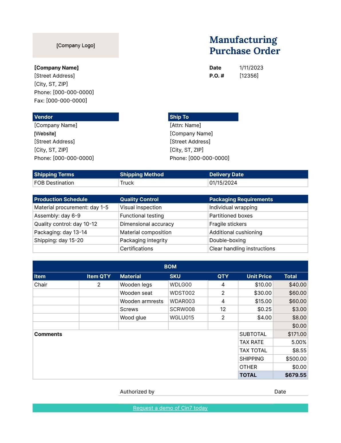 Free Purchase Order Template Excel PDF More Cin7
