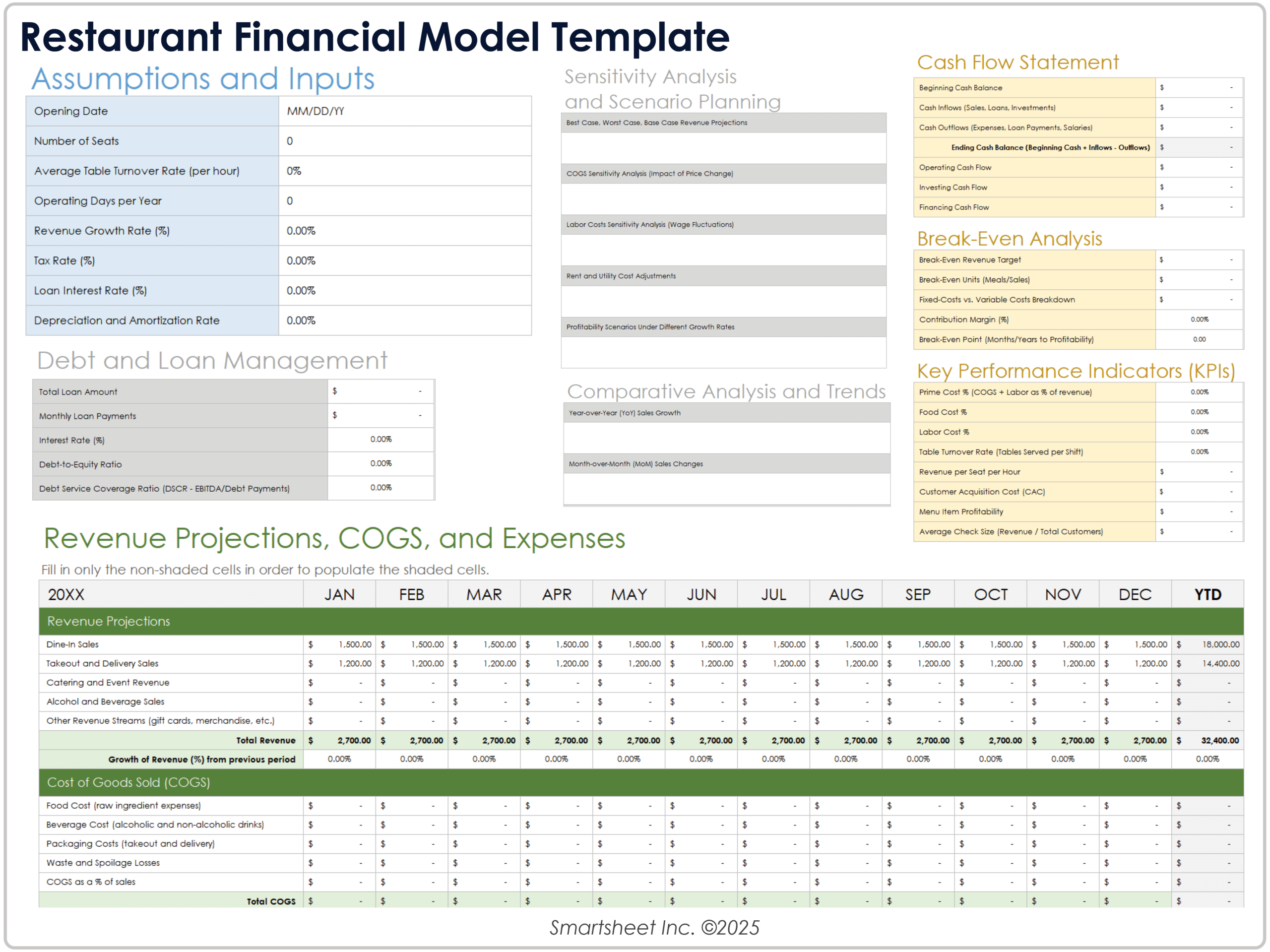 restaurant income statement template