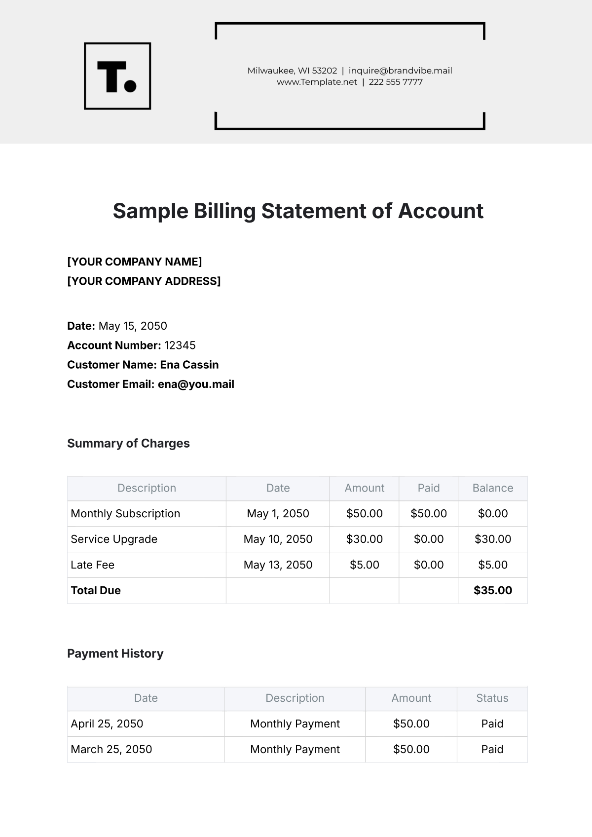 Free Sample Billing Statement Of Account Template To Edit Online