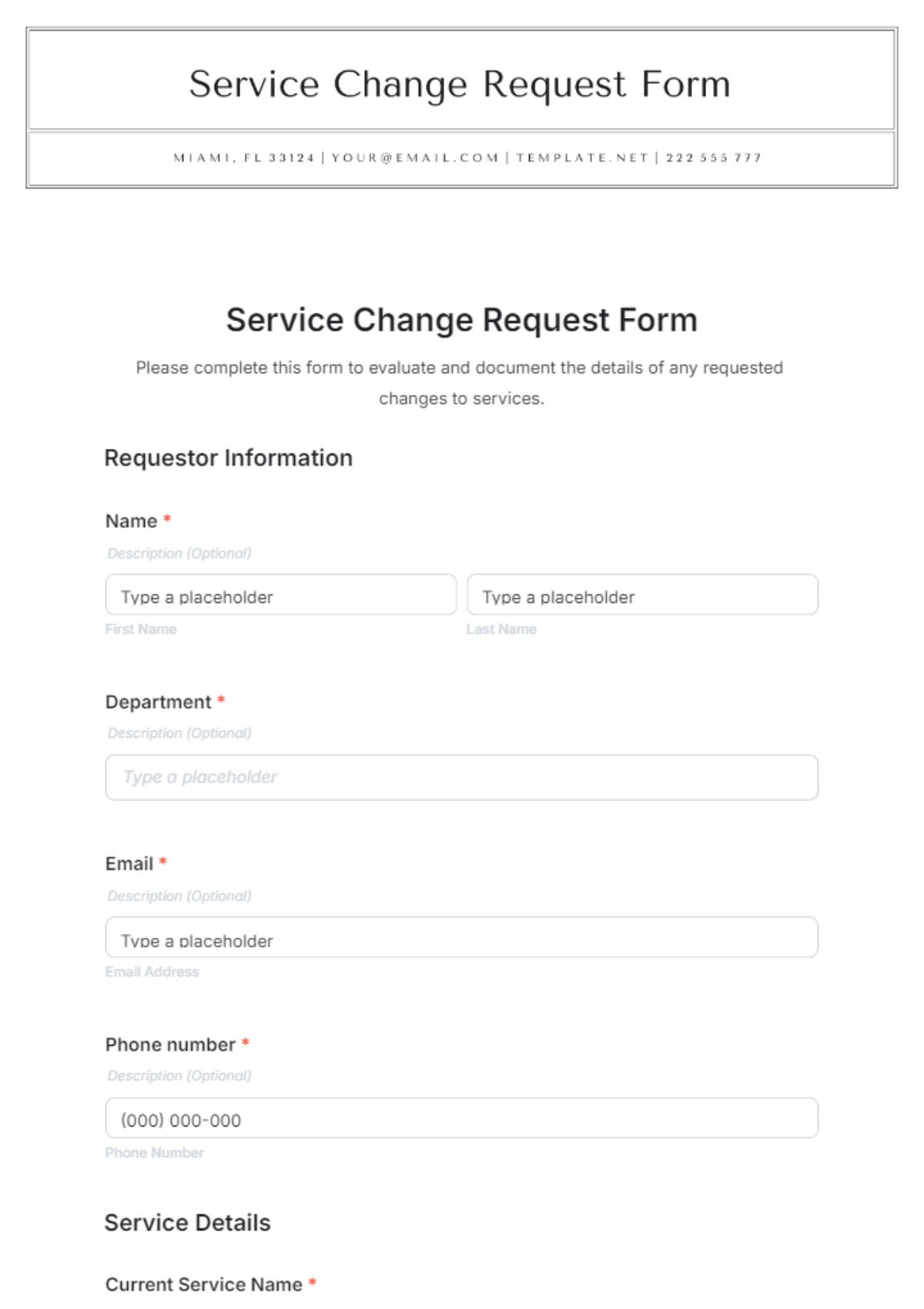 Free Service Change Request Form Template To Edit Online