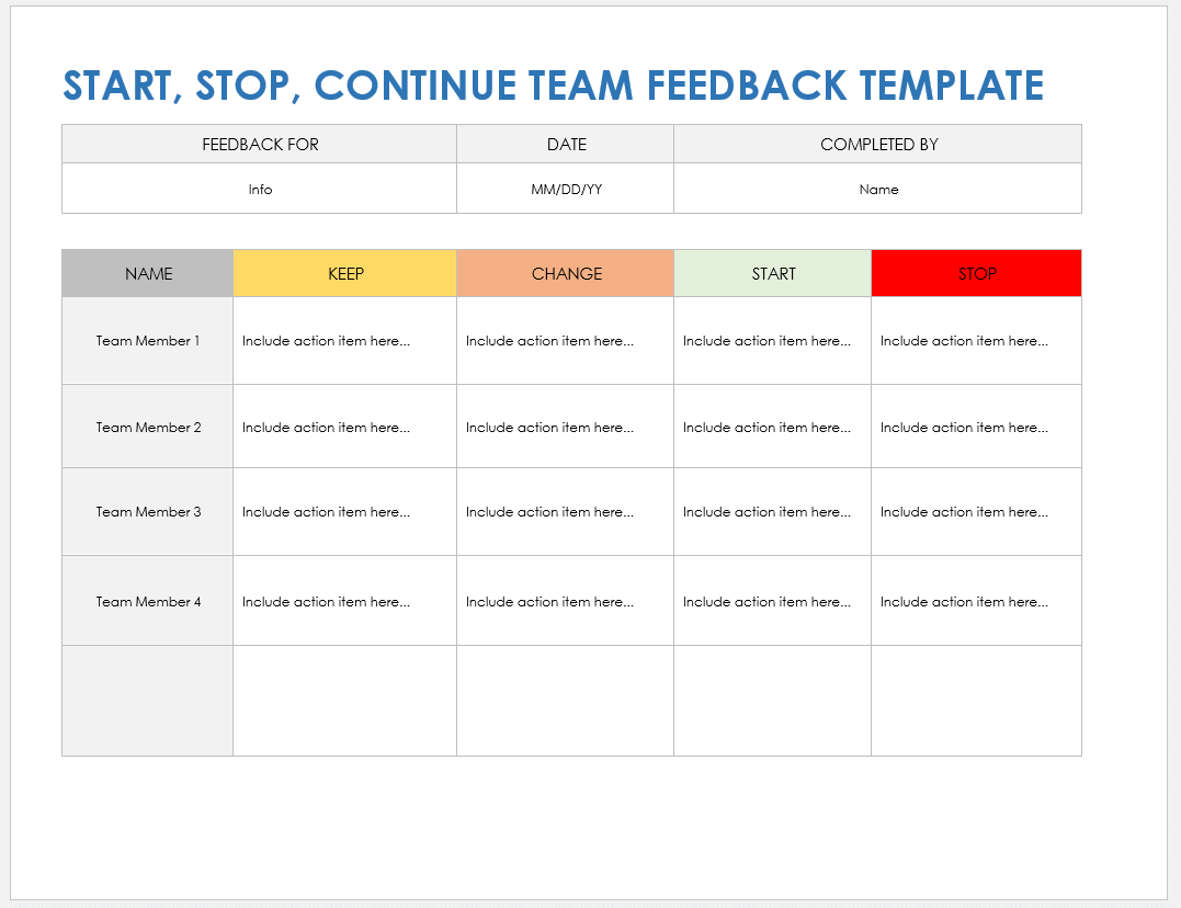 Free Start Stop Continue Templates Smartsheet