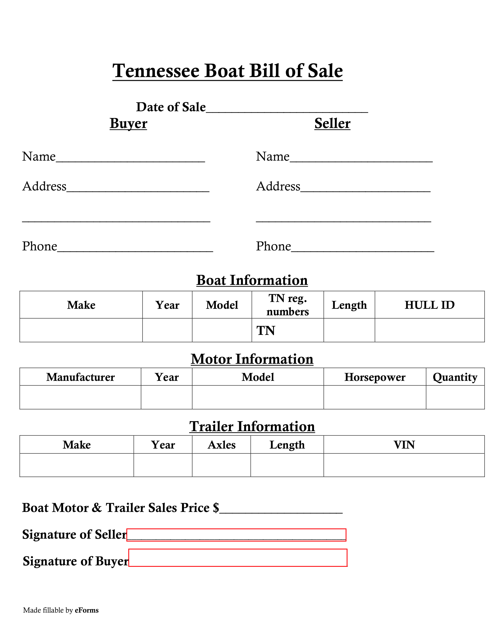 Free Tennessee Boat Bill Of Sale PDF EForms