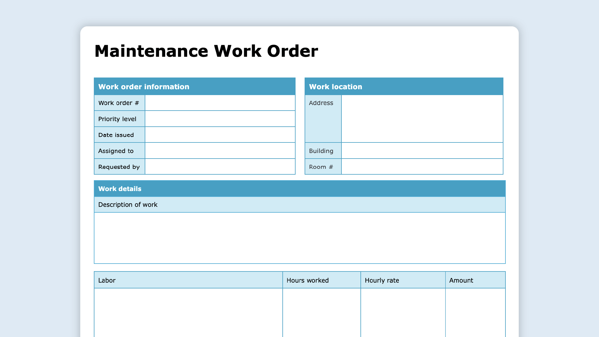 Free Work Order Form Templates Customizable Printable FMX