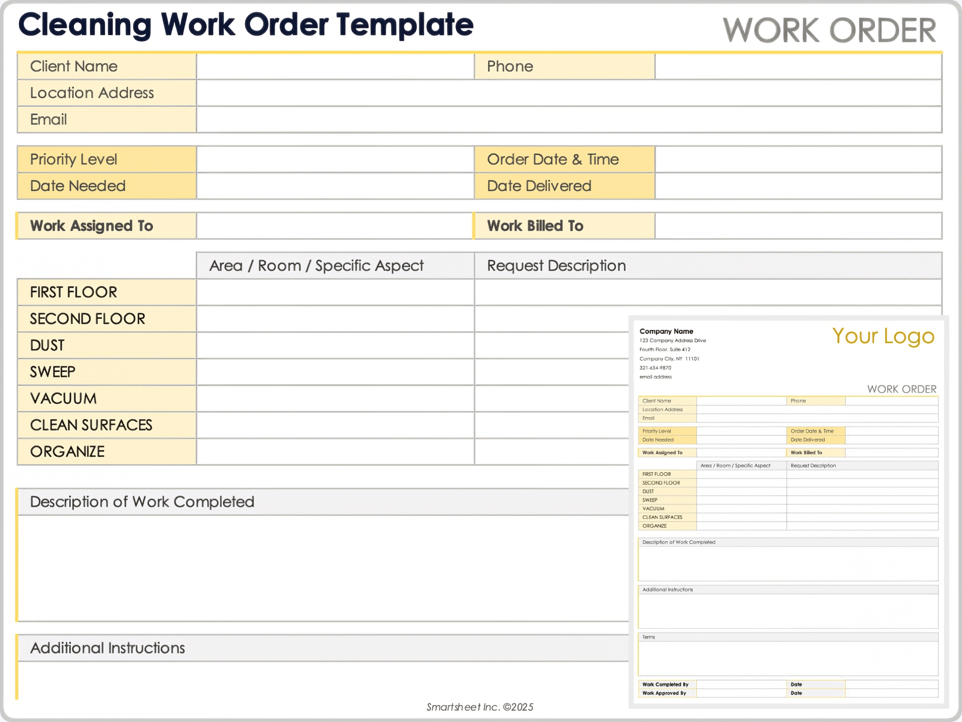Free Work Order Forms Templates All Formats Editable